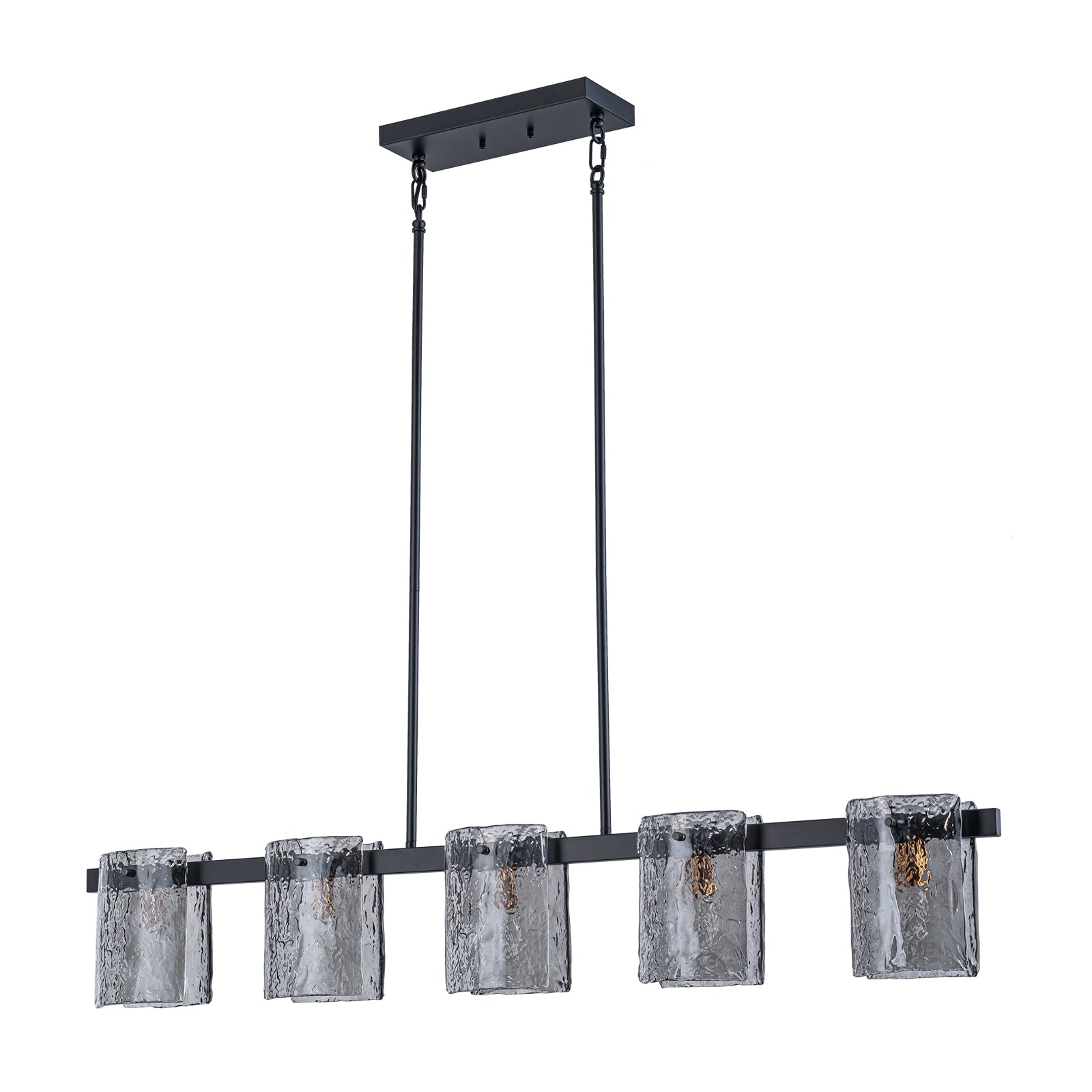 Glowlings 5-Light Modern 47"Wide Large Textured Smoky Gray Glass Linear Pendant Light