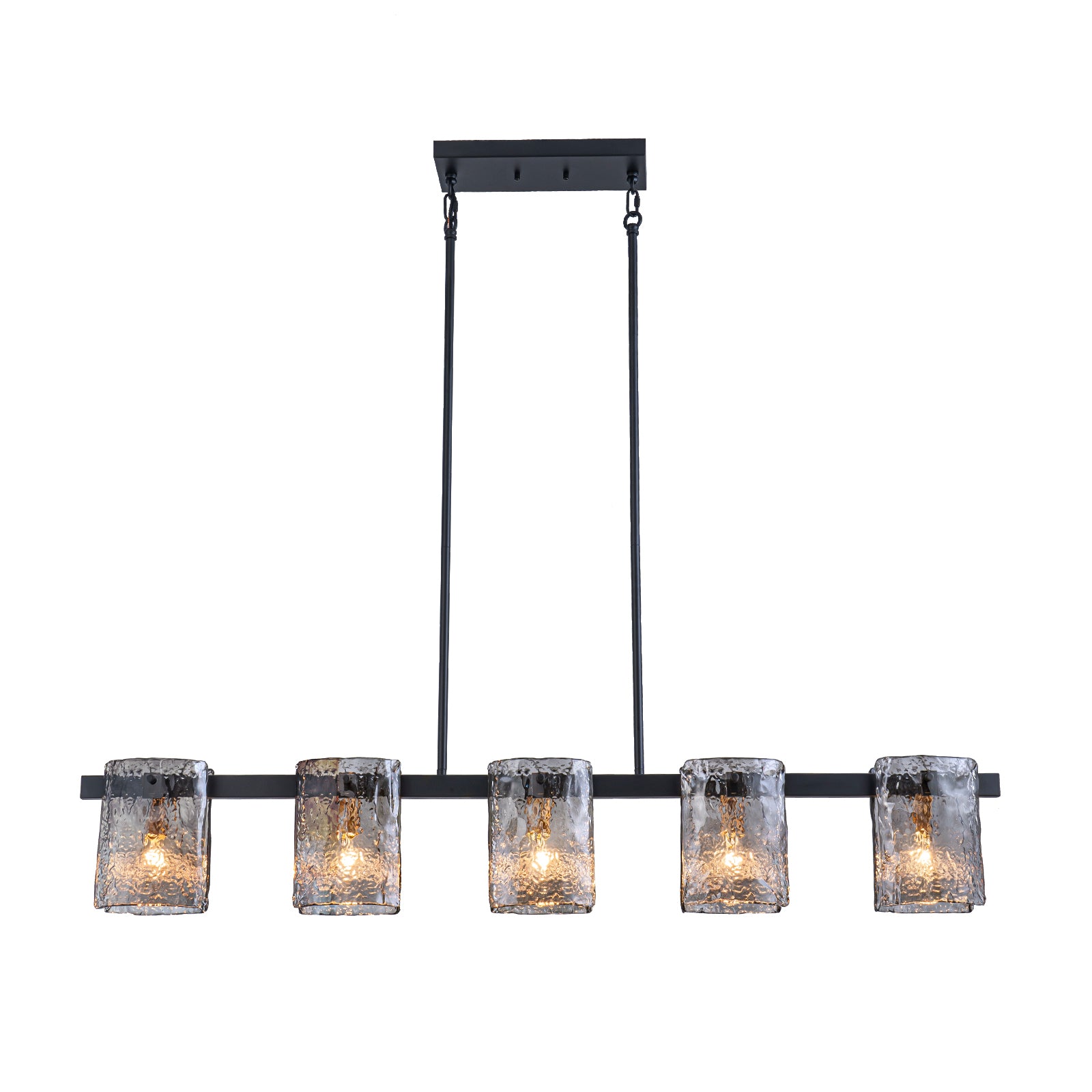 Glowlings 5-Light Modern 47"Wide Large Textured Smoky Gray Glass Linear Pendant Light