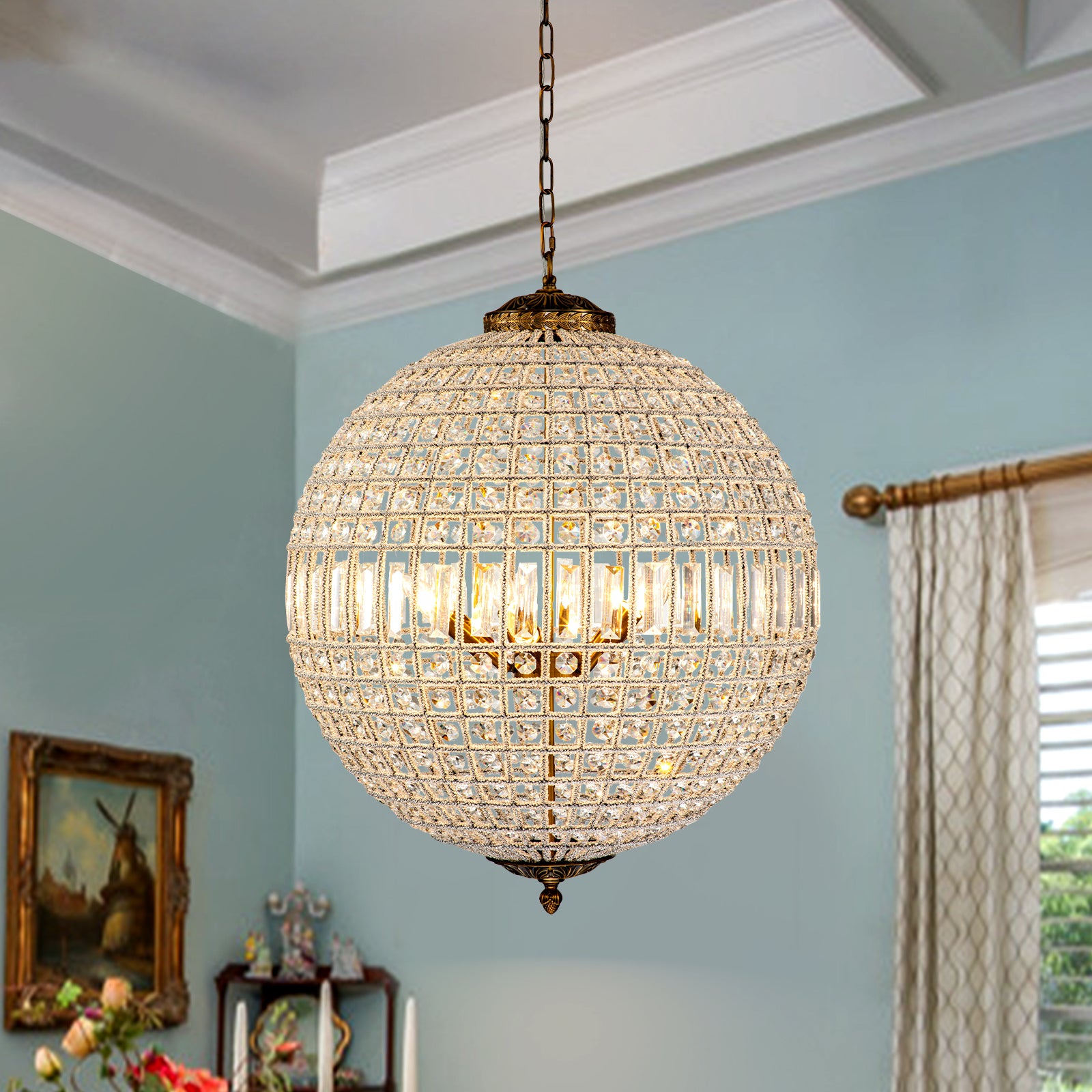 Glowlings 1/3/5-Light Luxury Brass Globe Crystal Chandelier For Livingroom
