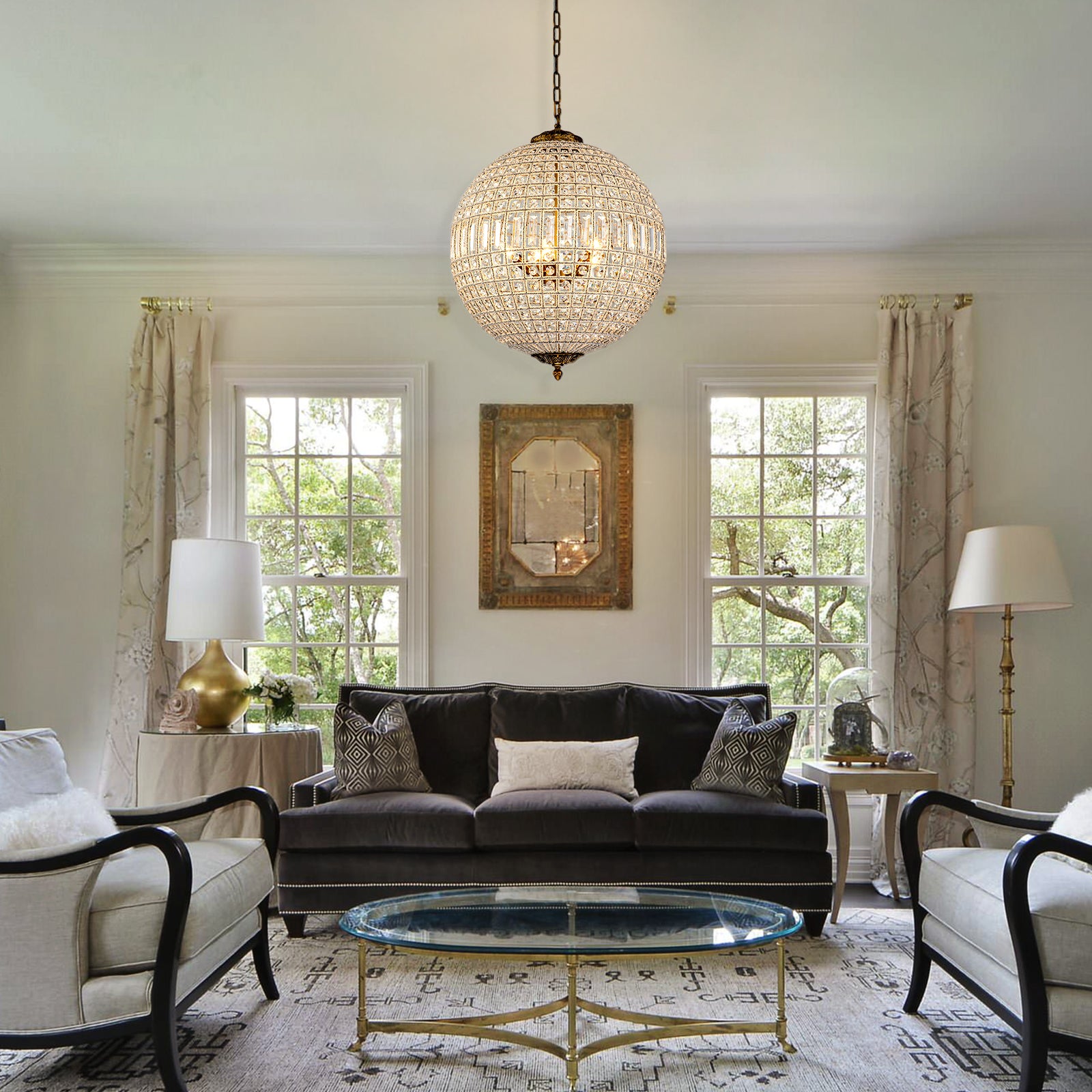 Glowlings 1/3/5-Light Luxury Brass Globe Crystal Chandelier For Livingroom