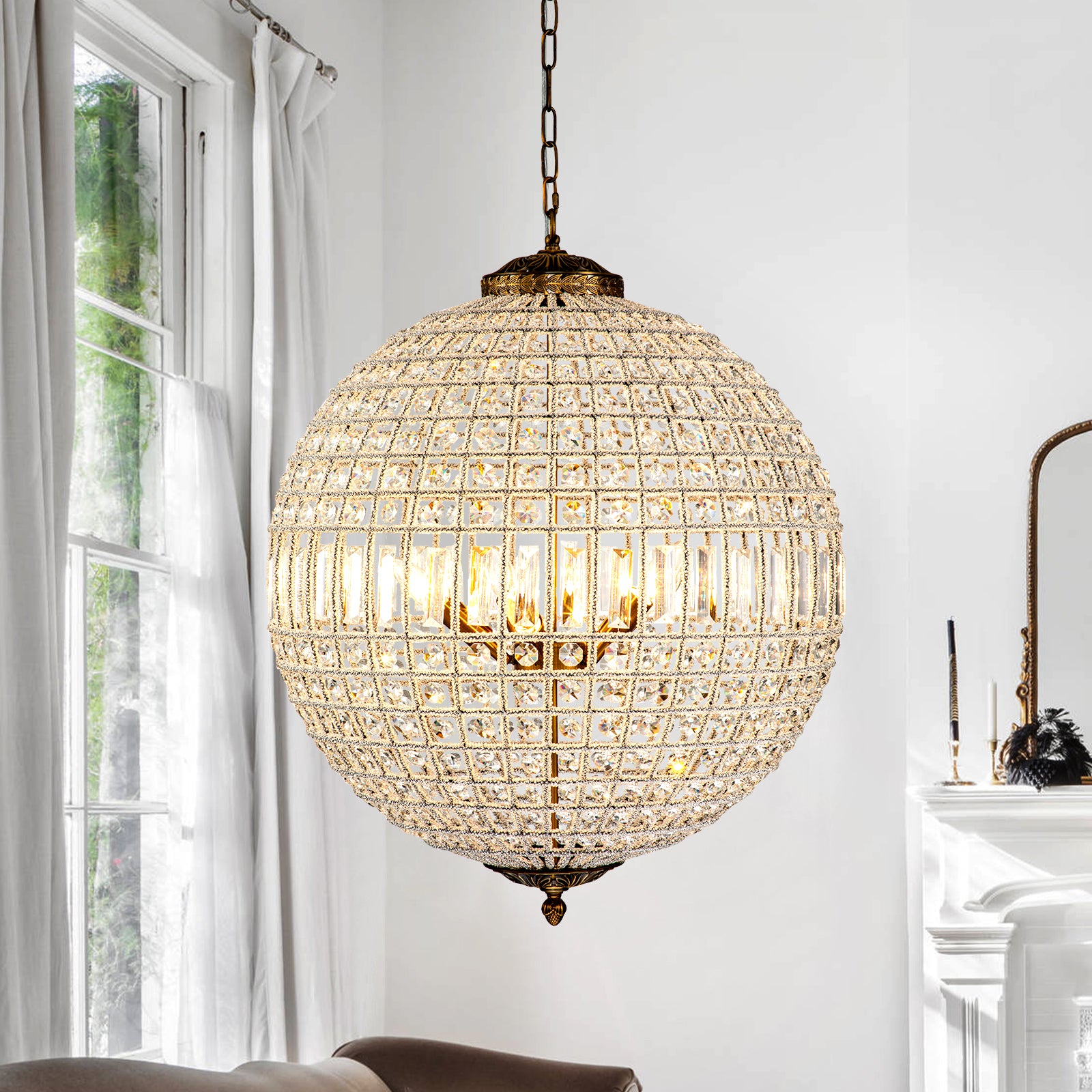Glowlings 1/3/5-Light Luxury Brass Globe Crystal Chandelier For Livingroom