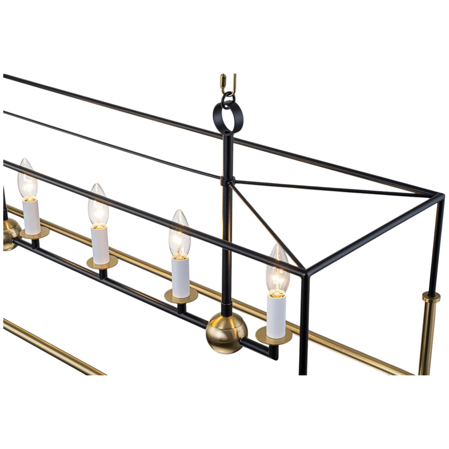 Glowlings 5-Light Modern 43"Wide Antiqued Brass and Black Large Rectangular Linear Chandelier