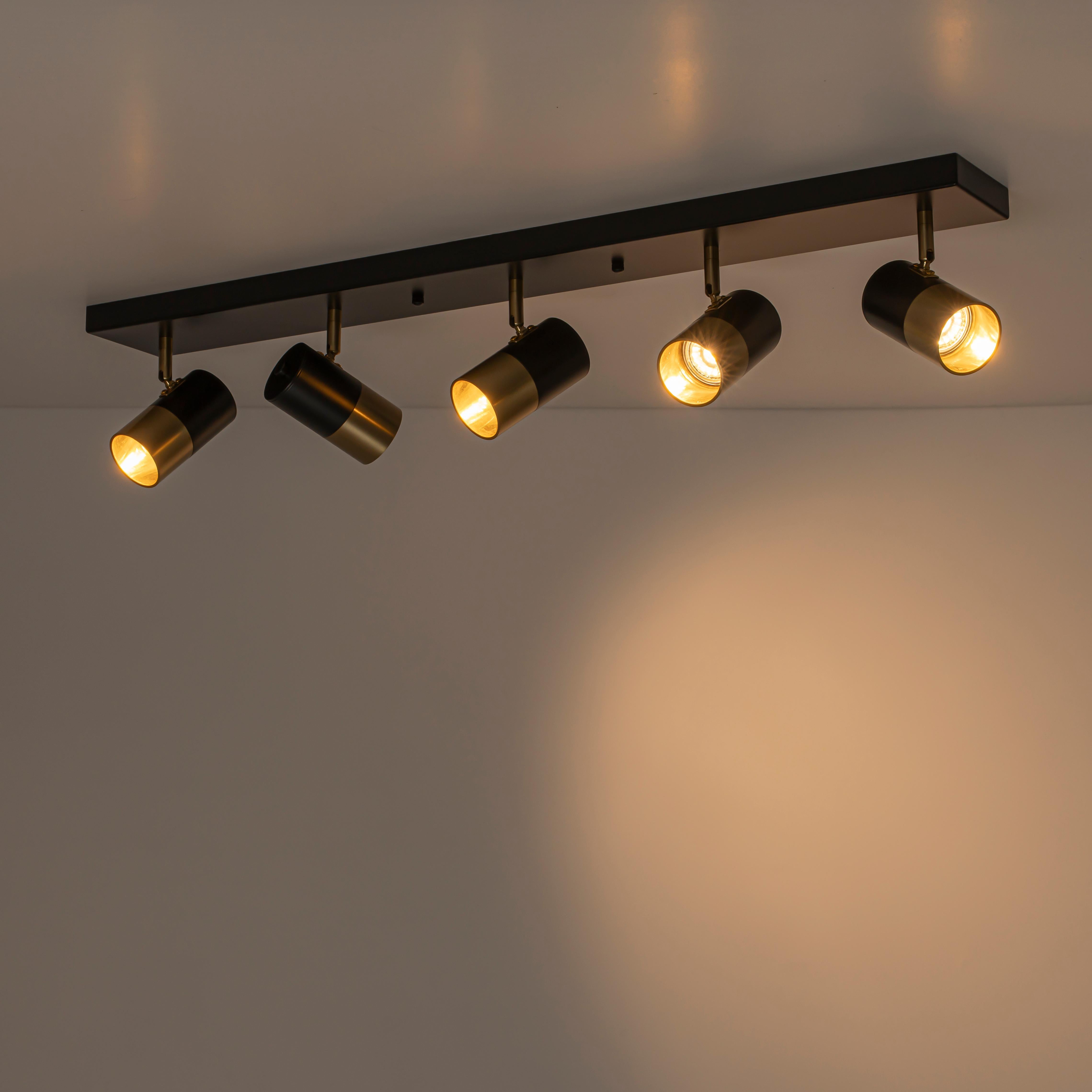 Glowlings 5-Light Modern Black and Antique Brass Track Lighting Kit 180° Rotatable Directional Flush Mount