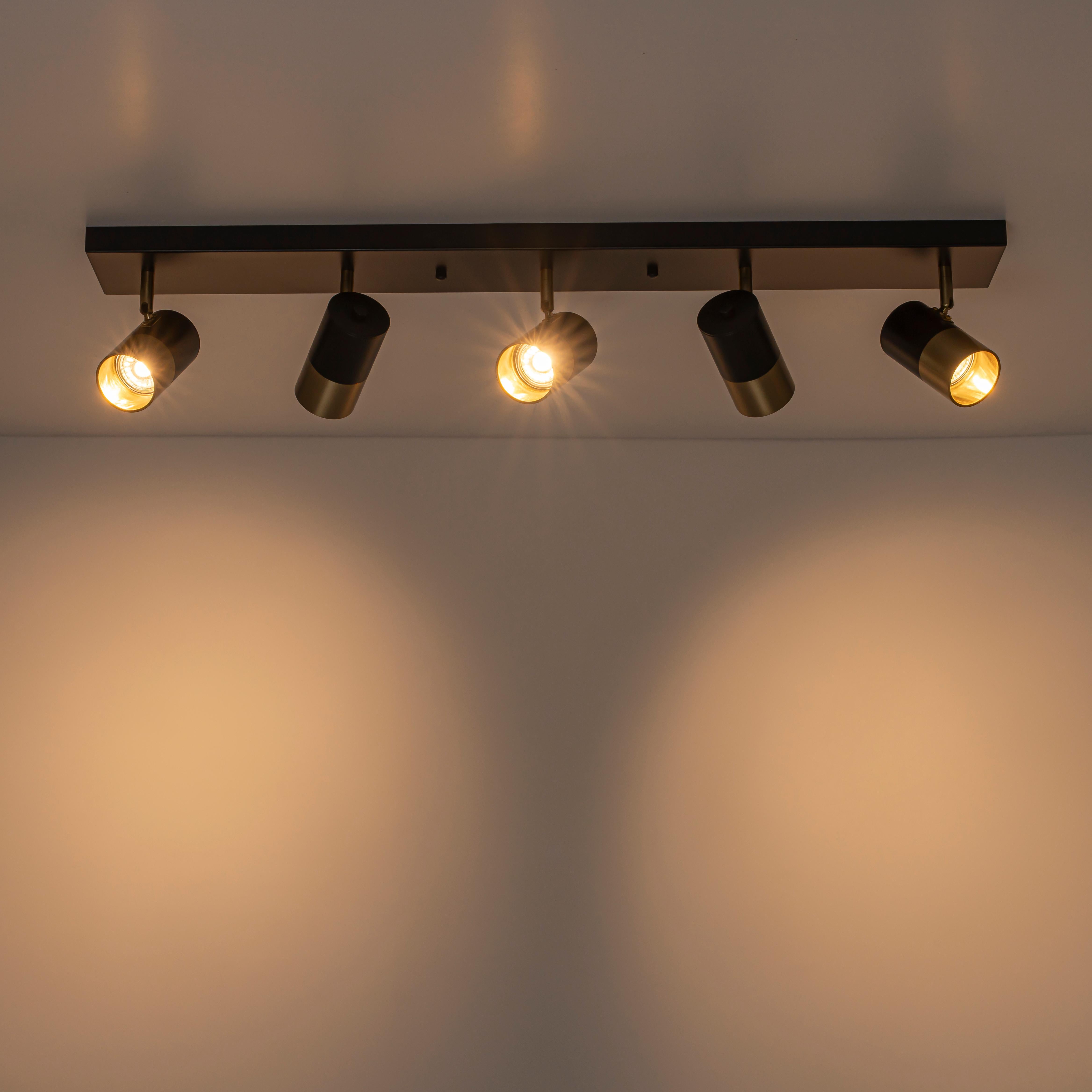 Glowlings 5-Light Modern Black and Antique Brass Track Lighting Kit 180° Rotatable Directional Flush Mount