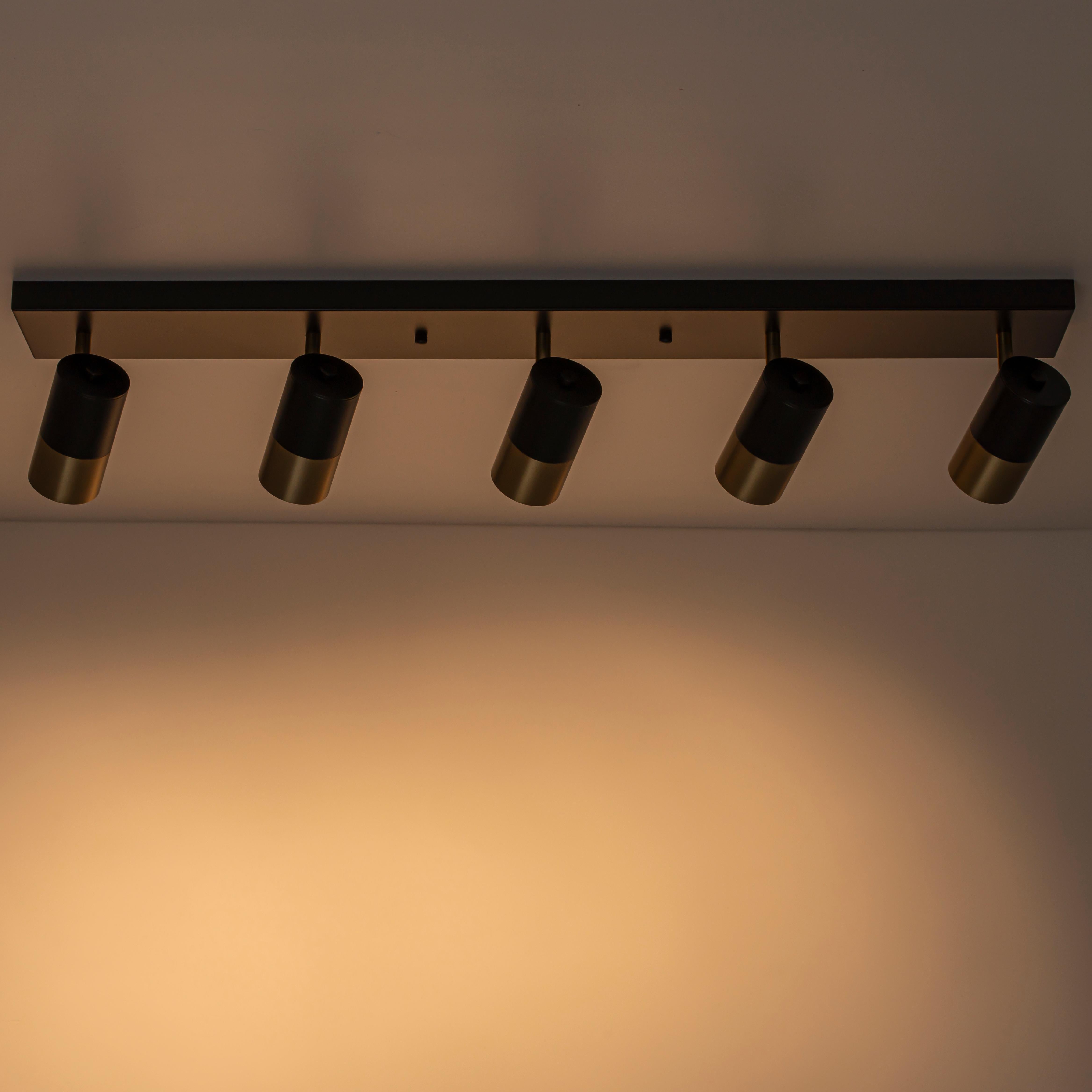 Glowlings 5-Light Modern Black and Antique Brass Track Lighting Kit 180° Rotatable Directional Flush Mount