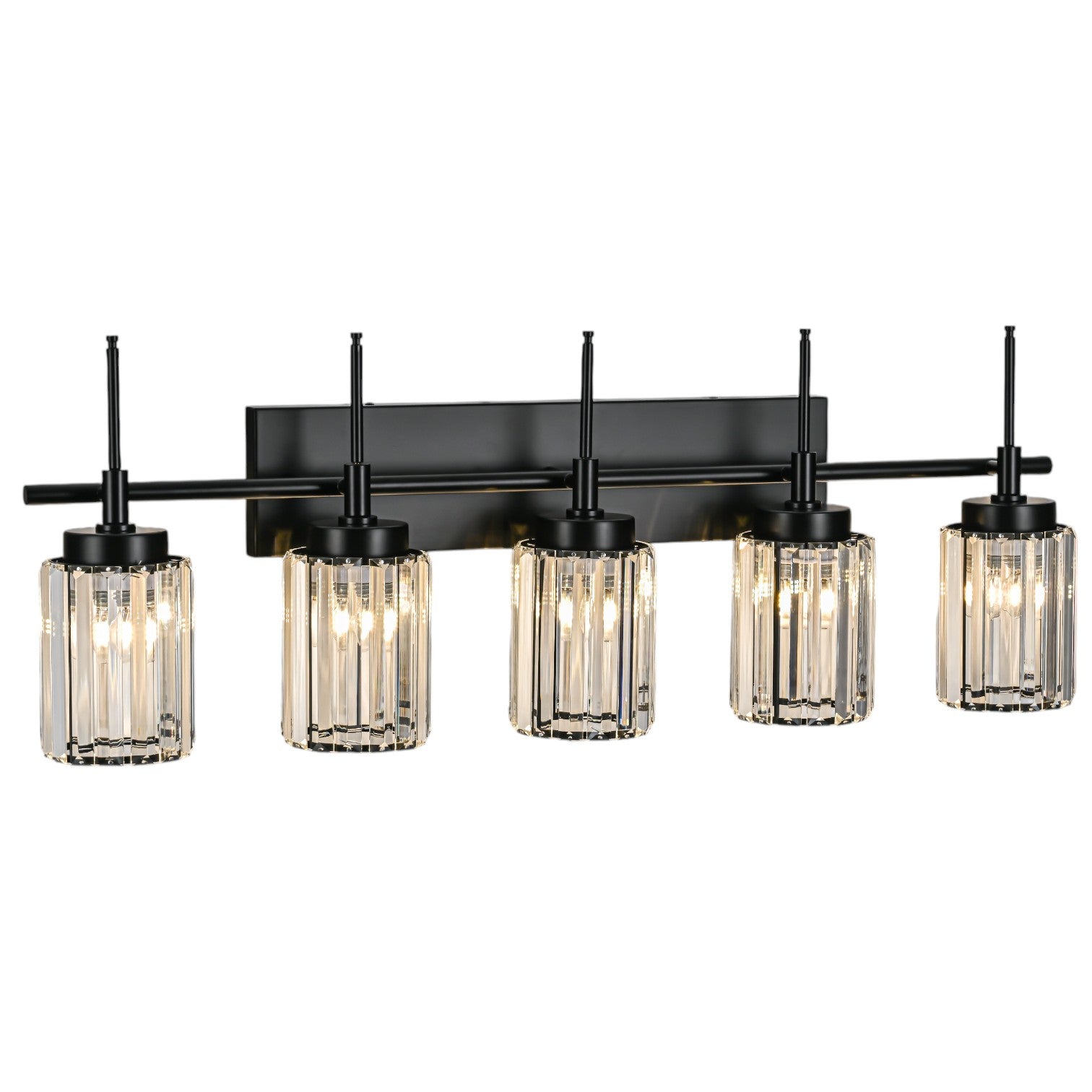 Glowlings 1/2/3/4/5-Light Modern Black/Gold Dimmable Round Crystal Bathroom Vanity Light