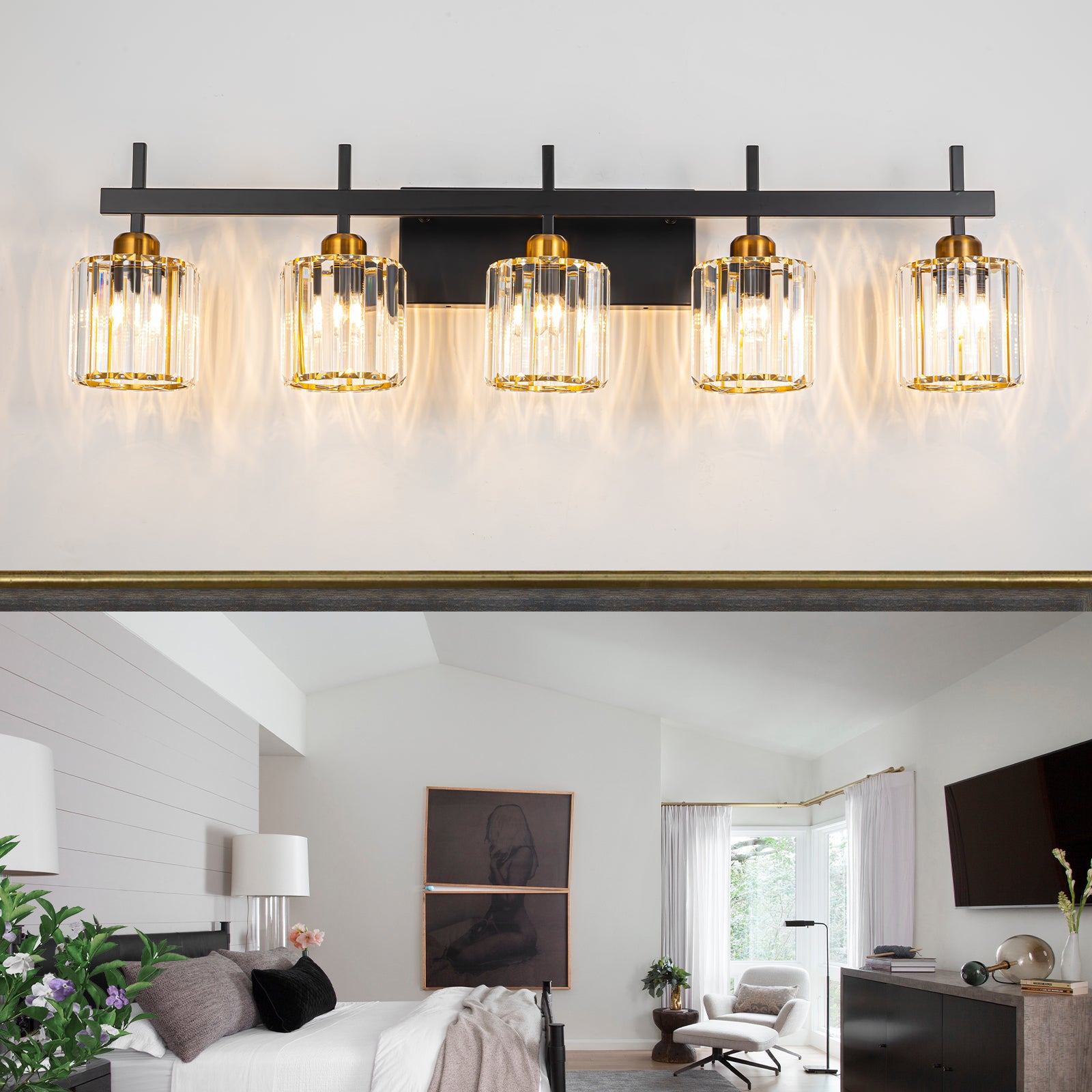 Glowlings 4/5-Light Modern Crystal Bathroom Vanity Light Bathroom Light Fixtures Over Mirror