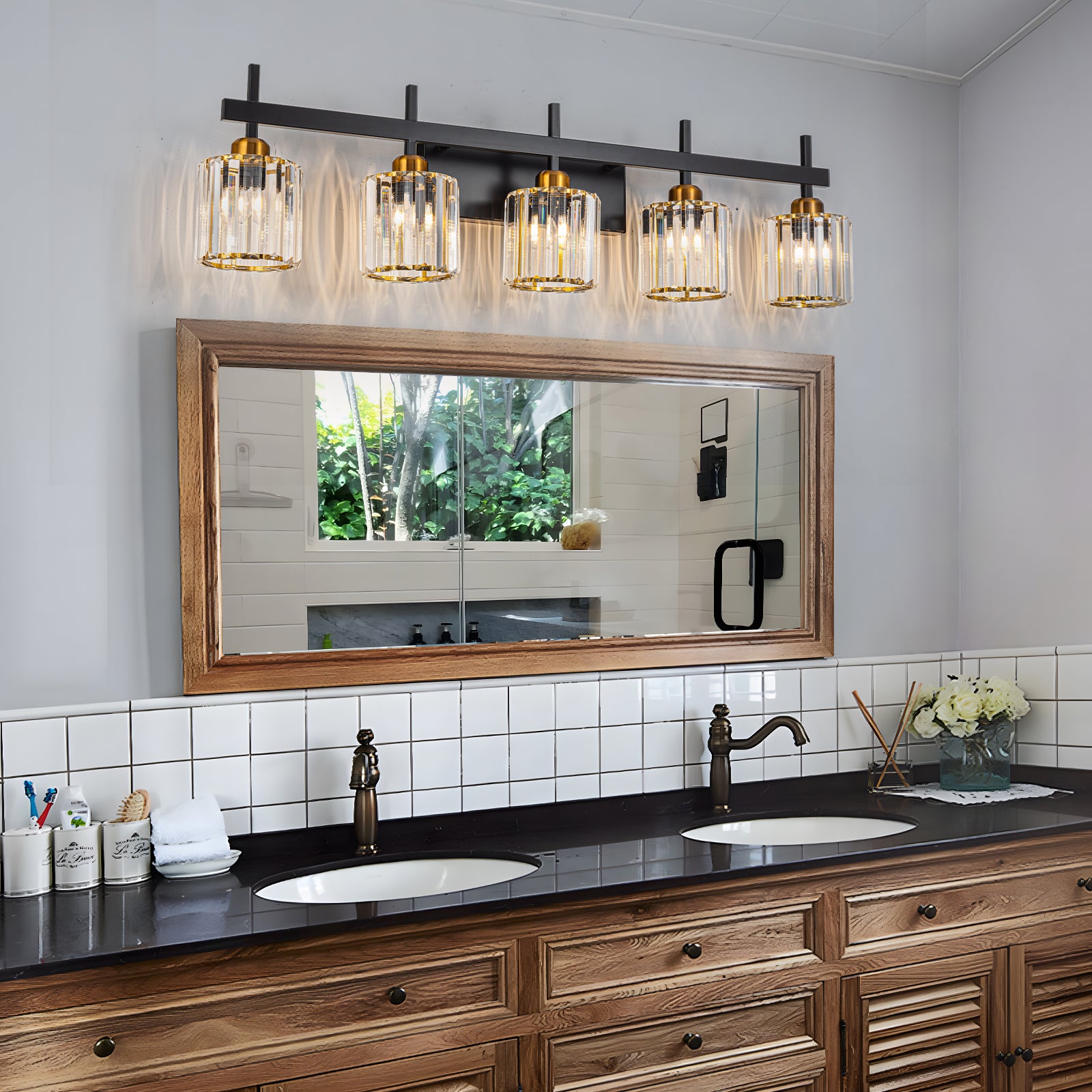 Glowlings 4/5-Light Modern Crystal Bathroom Vanity Light Bathroom Light Fixtures Over Mirror