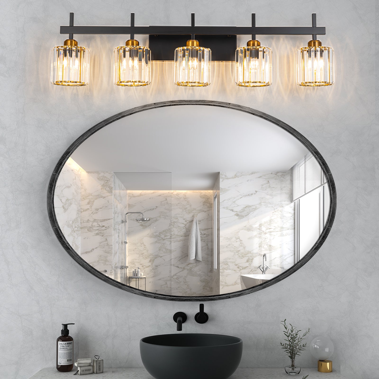 Glowlings 4/5-Light Modern Crystal Bathroom Vanity Light Bathroom Light Fixtures Over Mirror
