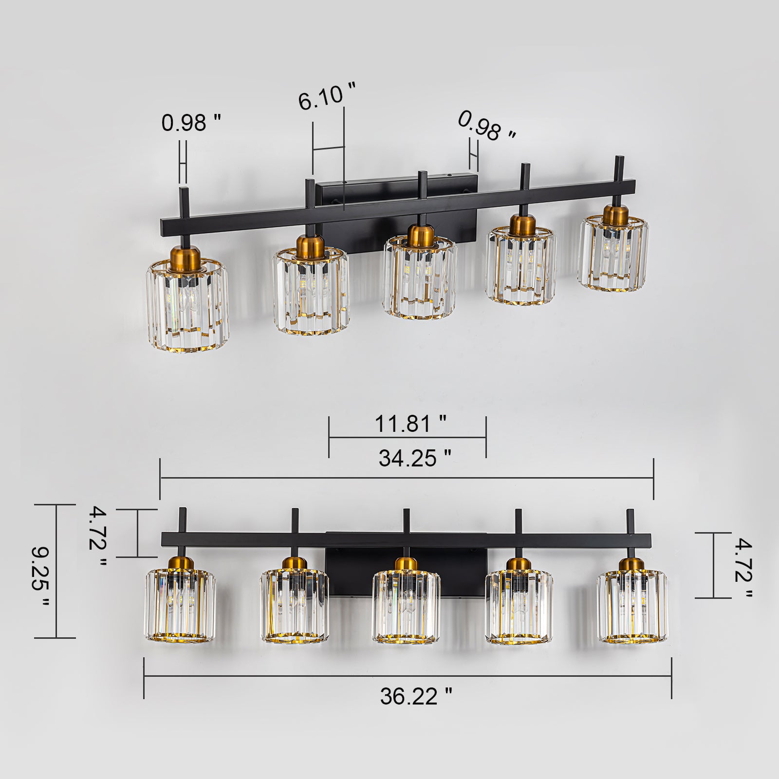 Glowlings 4/5-Light Modern Crystal Bathroom Vanity Light Bathroom Light Fixtures Over Mirror