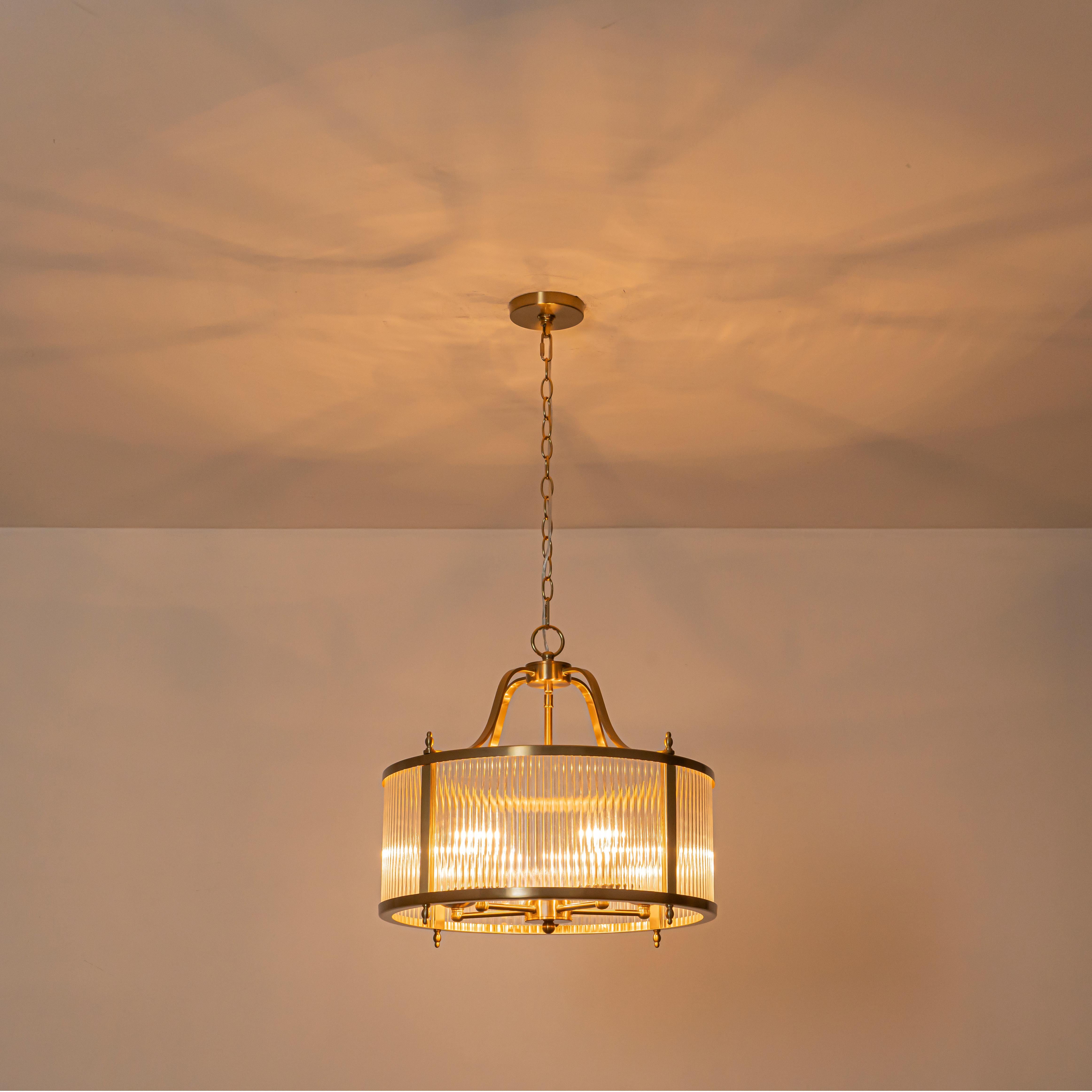 Glowlings 5-Light Modern 20"Wide Brass Round Clear Ribbed Glass Chandelier