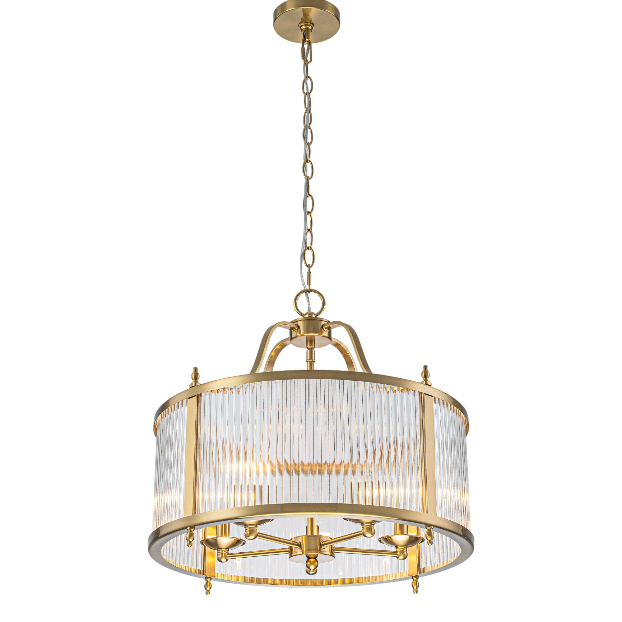 Glowlings 5-Light Modern 20"Wide Brass Round Clear Ribbed Glass Chandelier