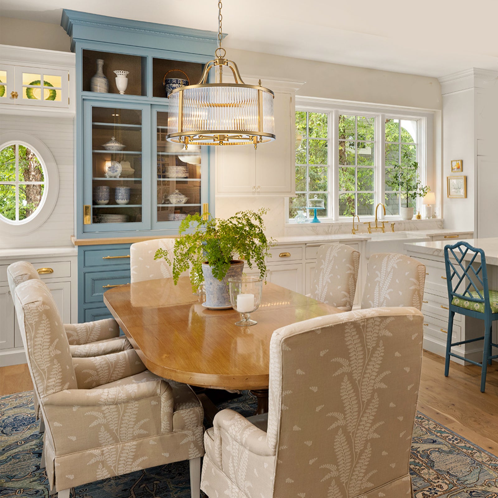 Glowlings 5-Light Modern 20"Wide Brass Round Clear Ribbed Glass Chandelier