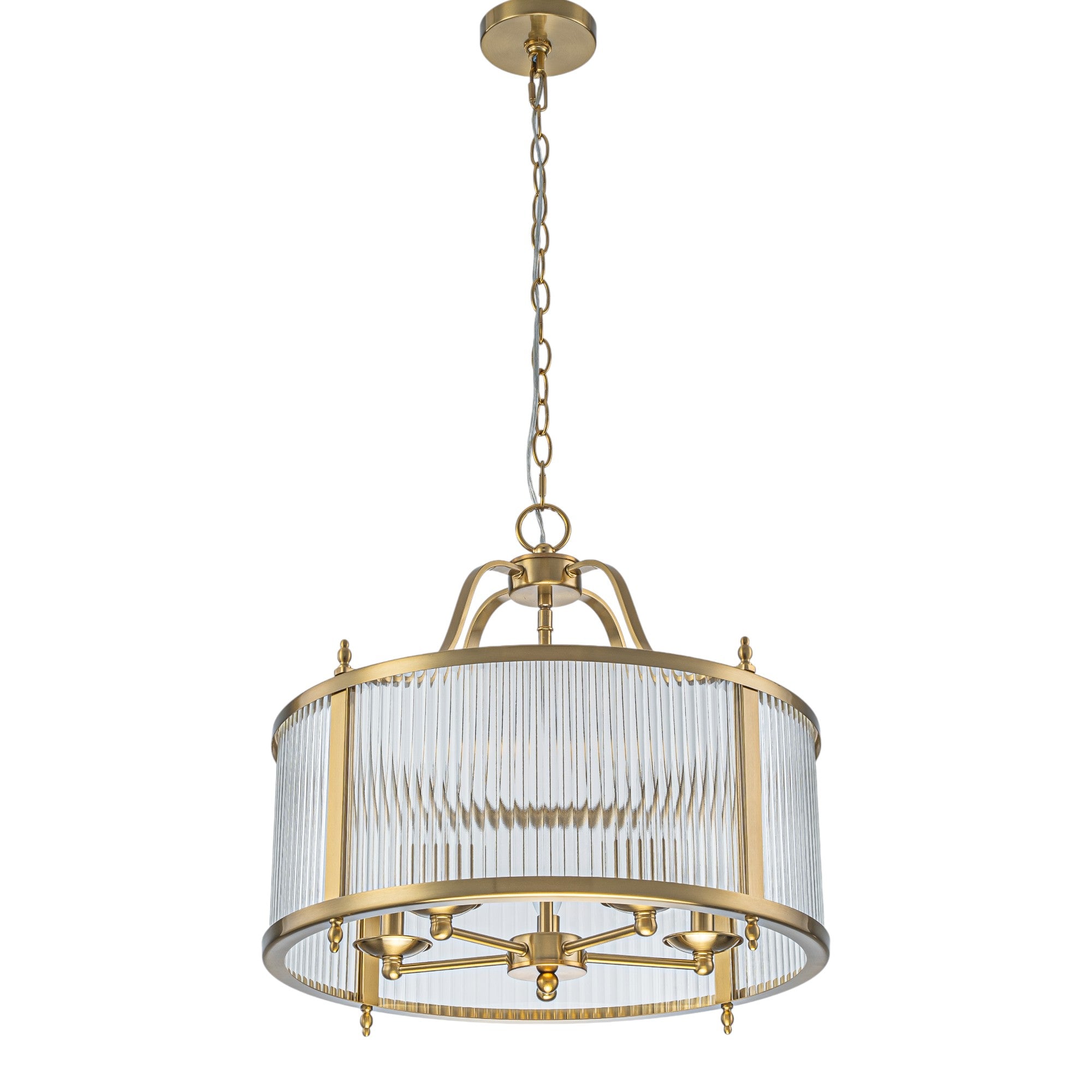 Glowlings 5-Light Modern 20"Wide Brass Round Clear Ribbed Glass Chandelier