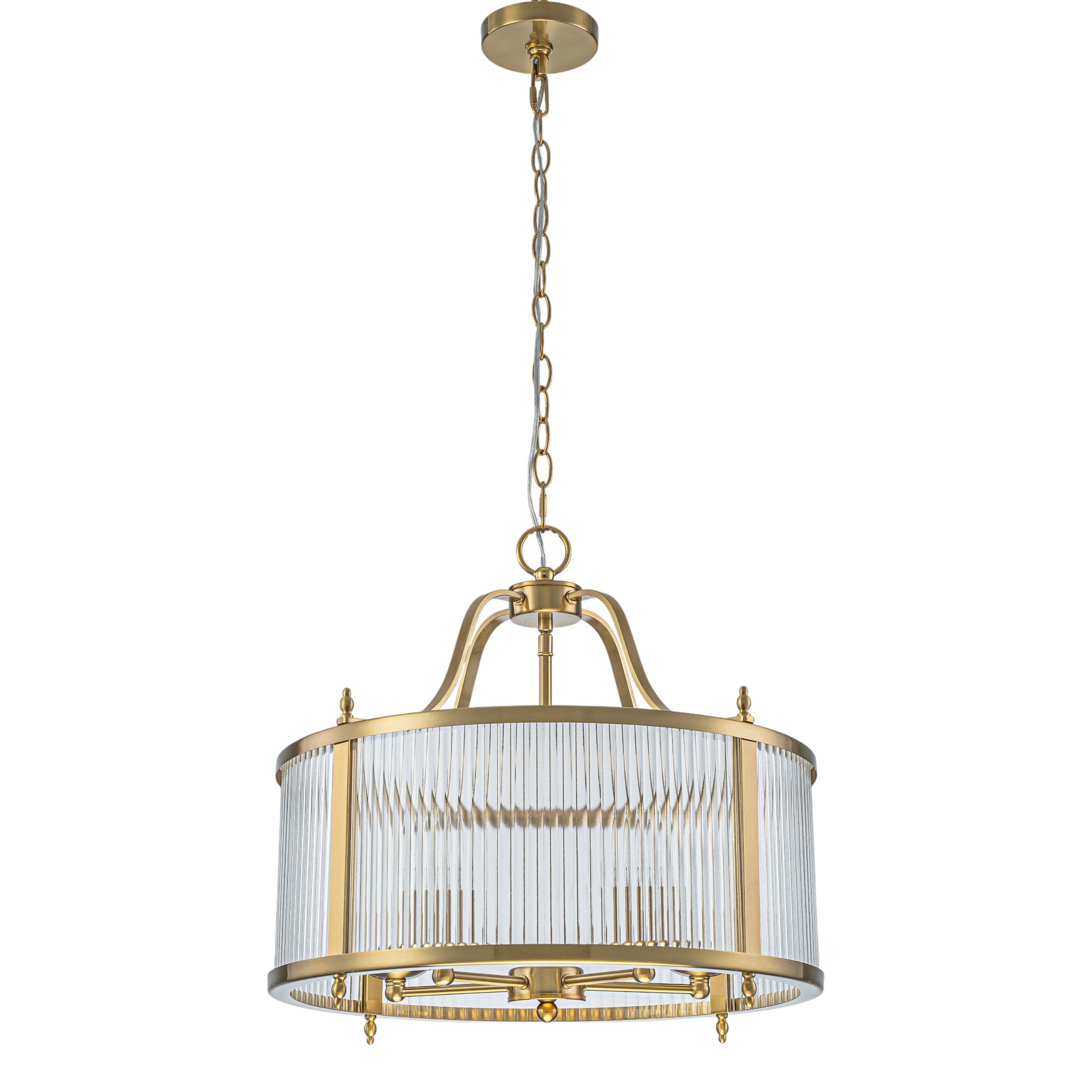 Glowlings 5-Light Modern 20"Wide Brass Round Clear Ribbed Glass Chandelier