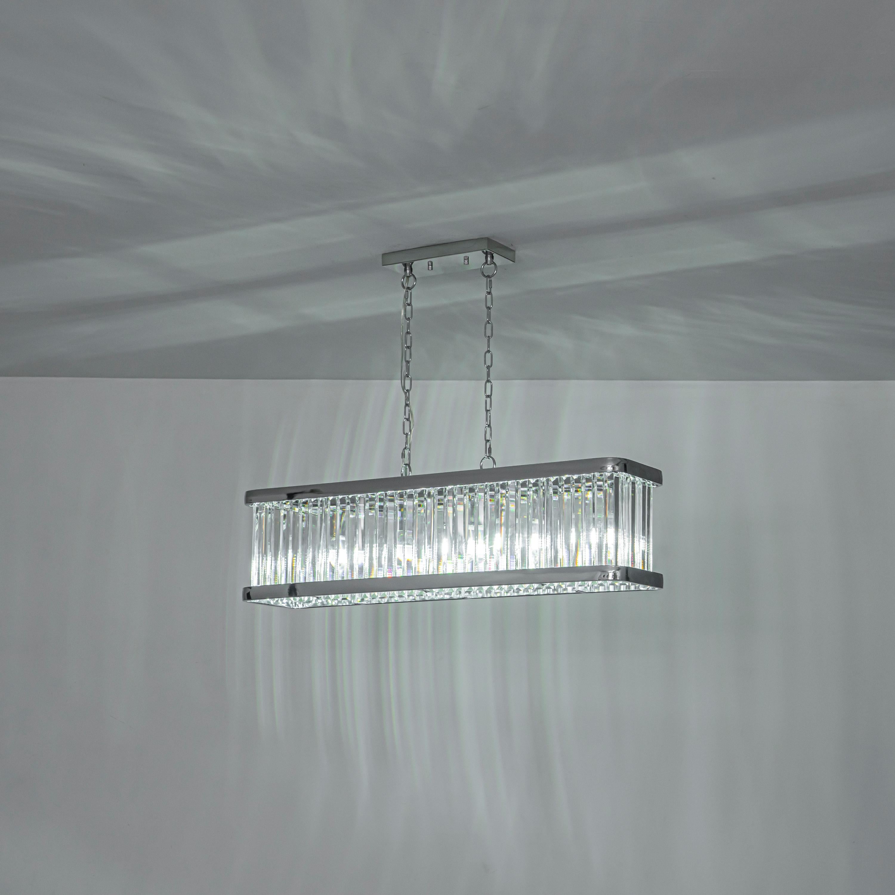 Glowlings 5-Light Modern 36"Wide Chrome Linear Rectangular Kitchen Island Crystal Chandelier