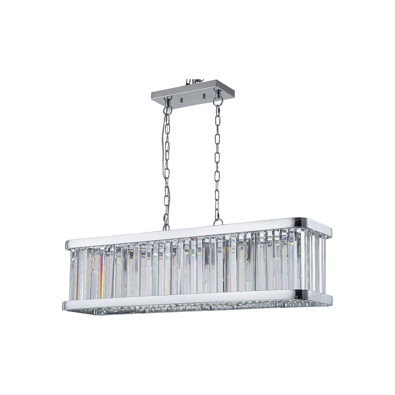 Glowlings 5-Light Modern 36"Wide Chrome Linear Rectangular Kitchen Island Crystal Chandelier