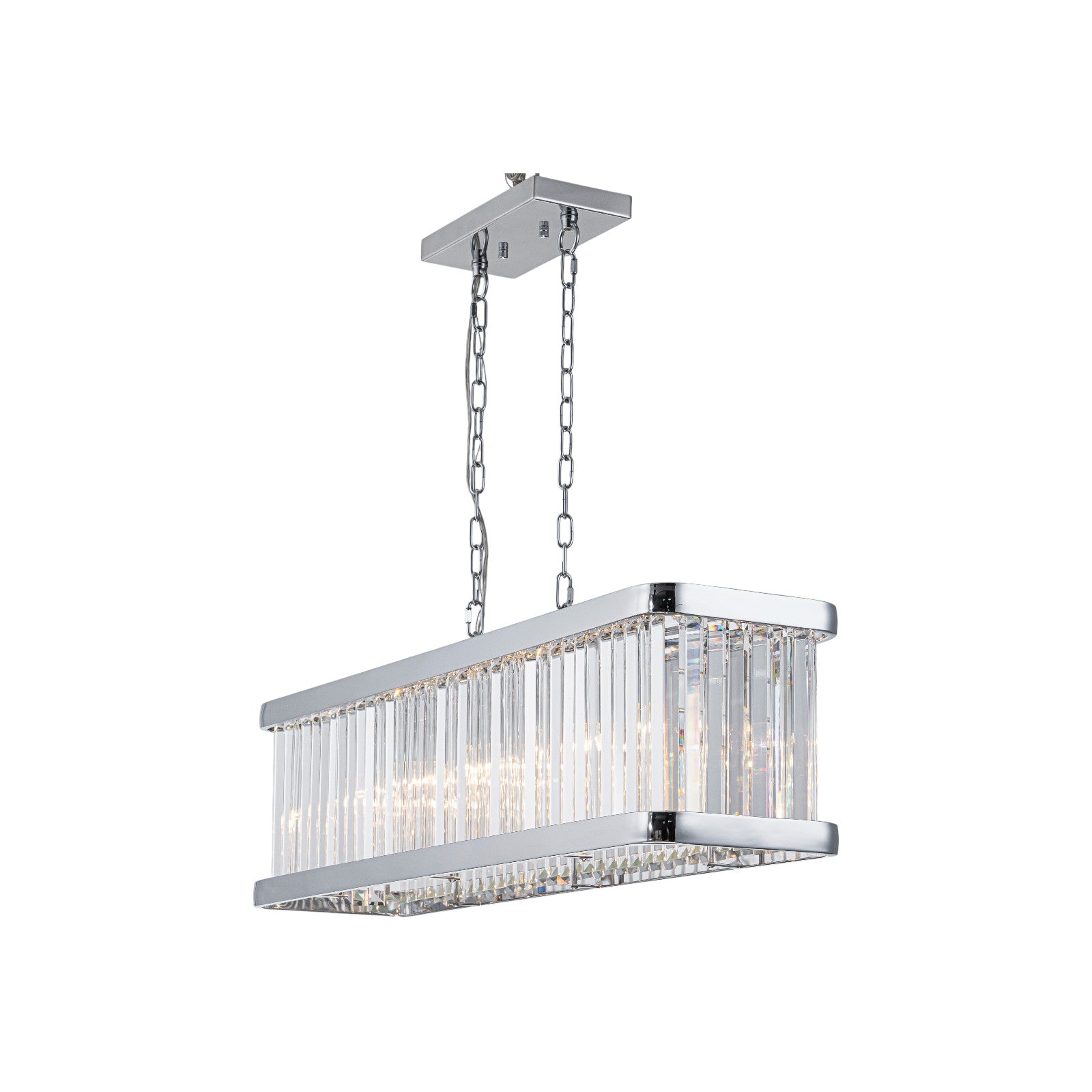 Glowlings 5-Light Modern 36"Wide Chrome Linear Rectangular Kitchen Island Crystal Chandelier