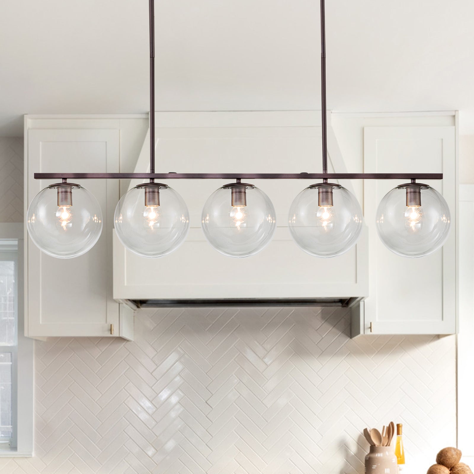 Glowlings 5-Light Modern Clear Glass Globe Linear Pendant Light