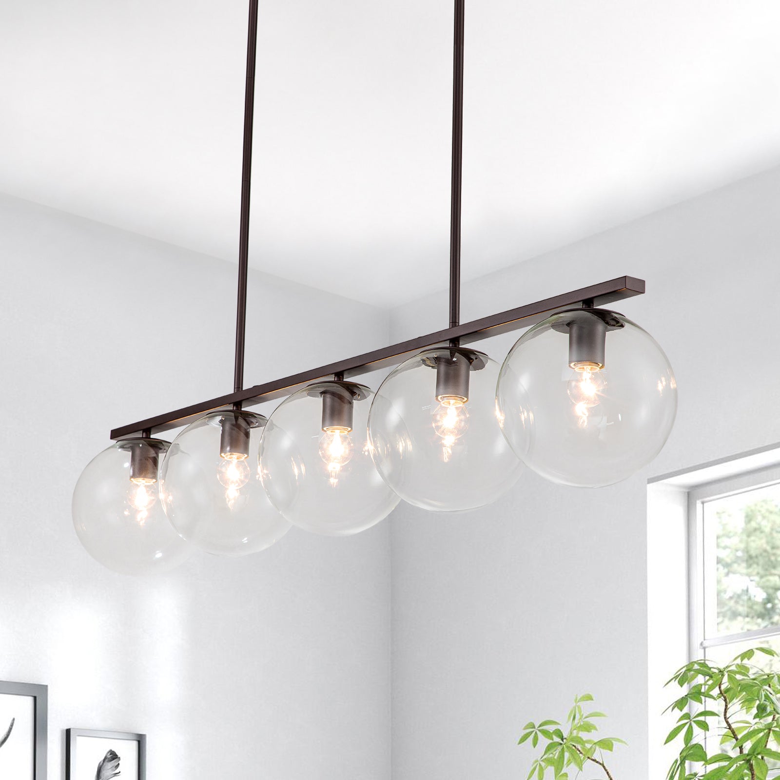 Glowlings 5-Light Modern Clear Glass Globe Linear Pendant Light