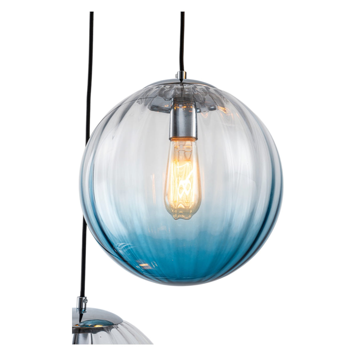 Glowlings 5-Light Modern Cluster Globe Adjustable Spiral Hanging Pendant Light, Ribbed Amber & Blue Gradient Glass Chandelier