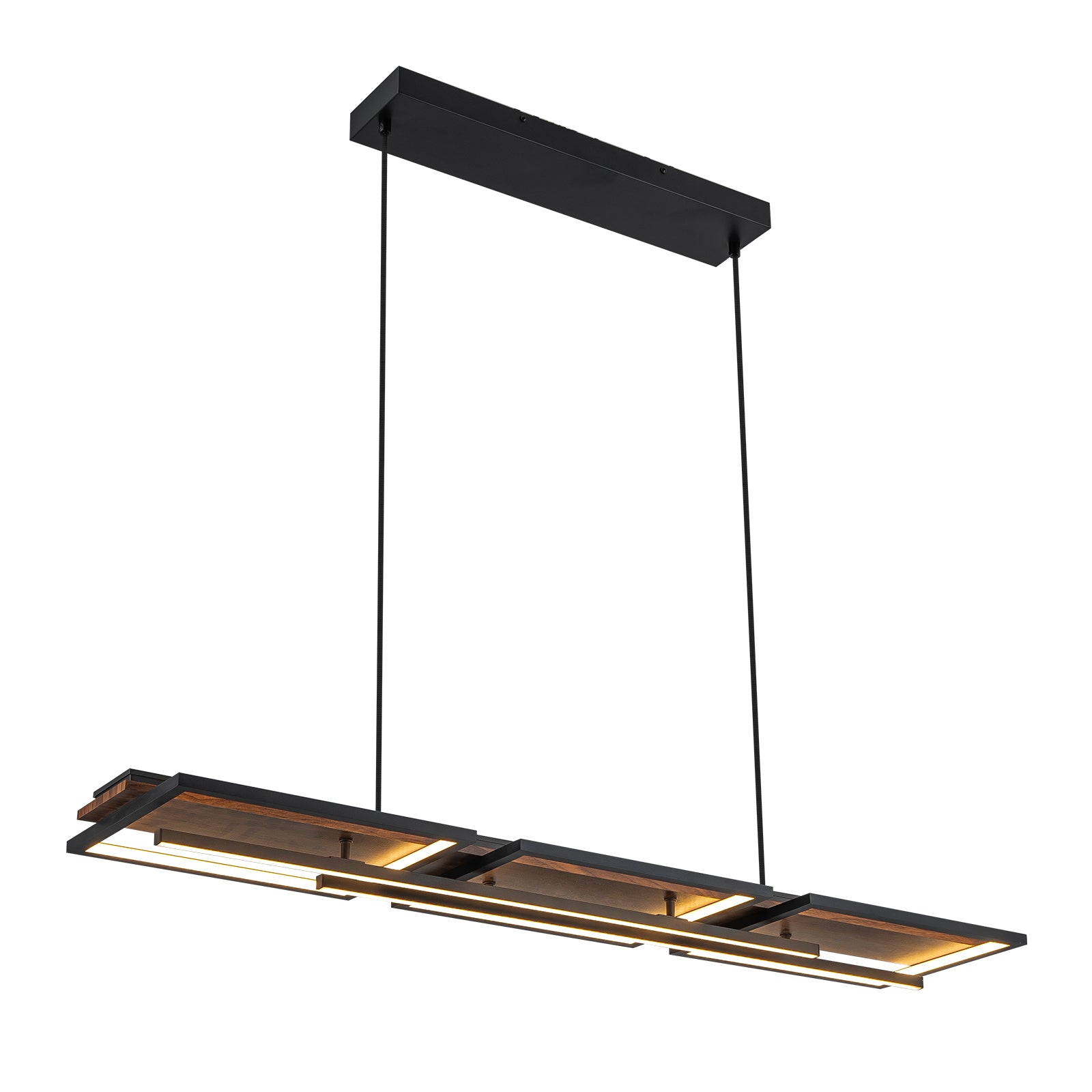 Glowlings 5-Light Modern 43"Wide Dark Walnut Rectangle LED Wood Pendant Light