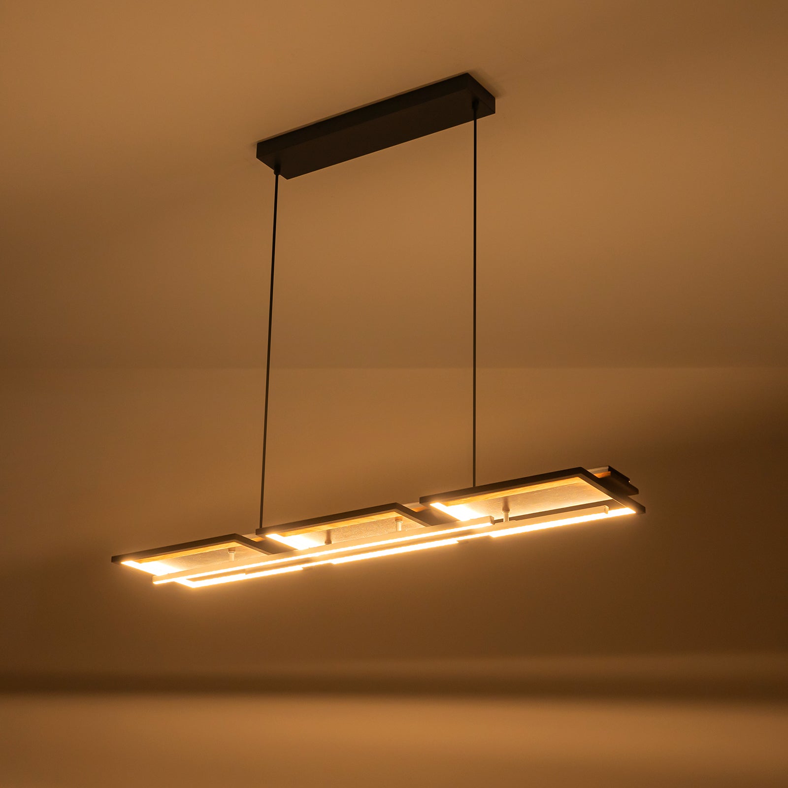 Glowlings 5-Light Modern 43"Wide Dark Walnut Rectangle LED Wood Pendant Light