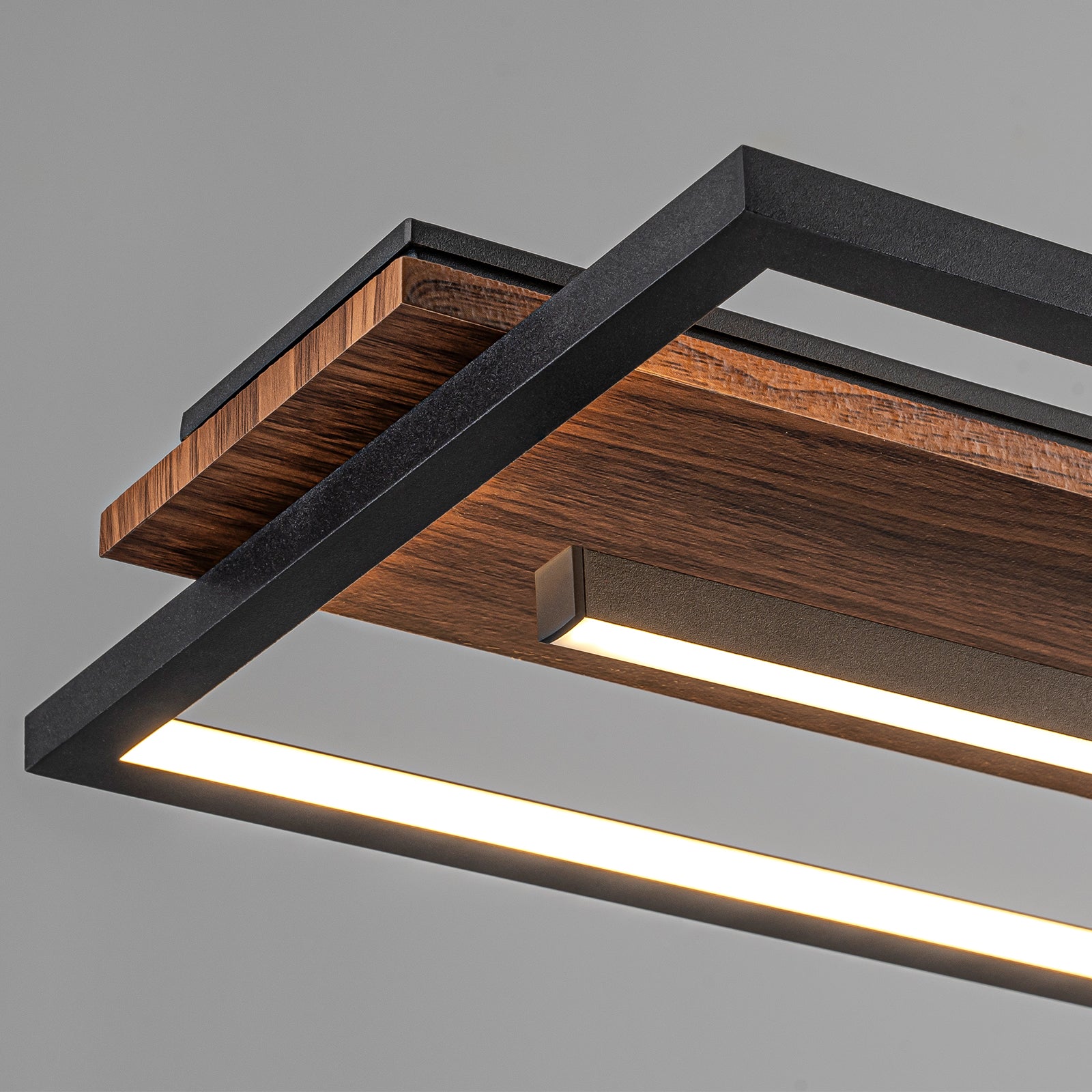 Glowlings 5-Light Modern 43"Wide Dark Walnut Rectangle LED Wood Pendant Light