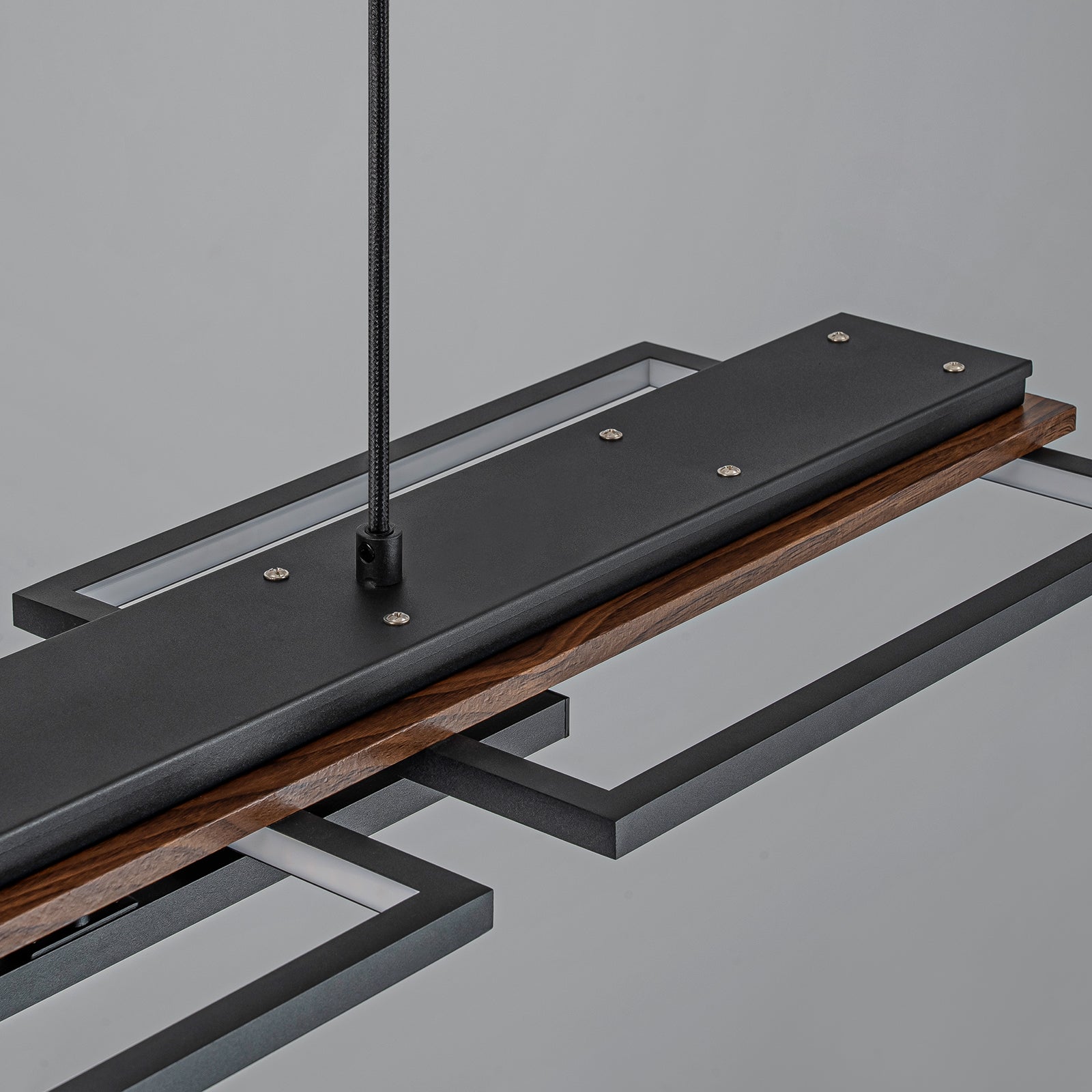 Glowlings 5-Light Modern 43"Wide Dark Walnut Rectangle LED Wood Pendant Light