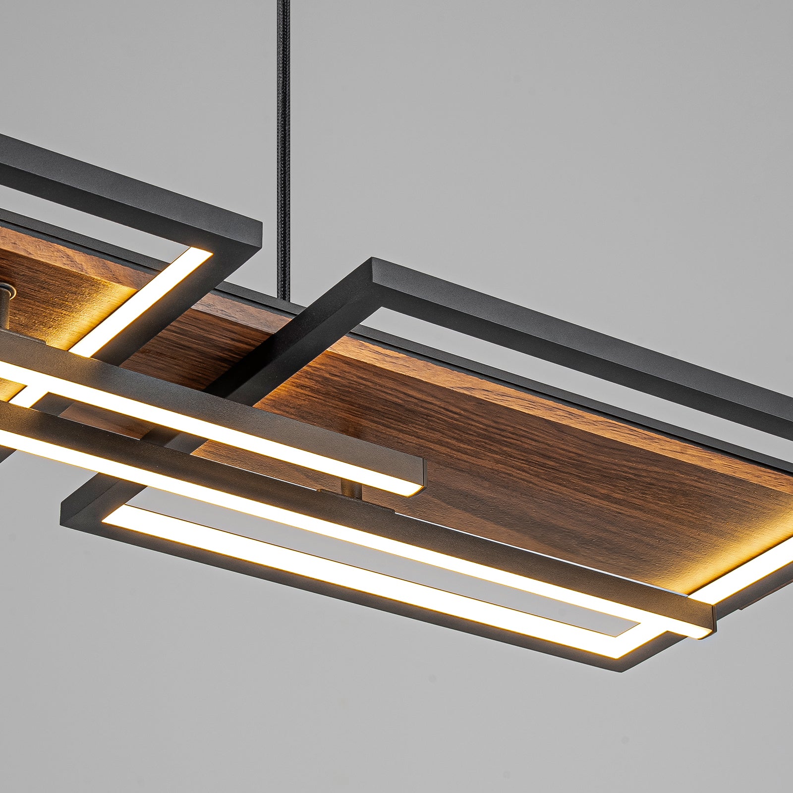 Glowlings 5-Light Modern 43"Wide Dark Walnut Rectangle LED Wood Pendant Light