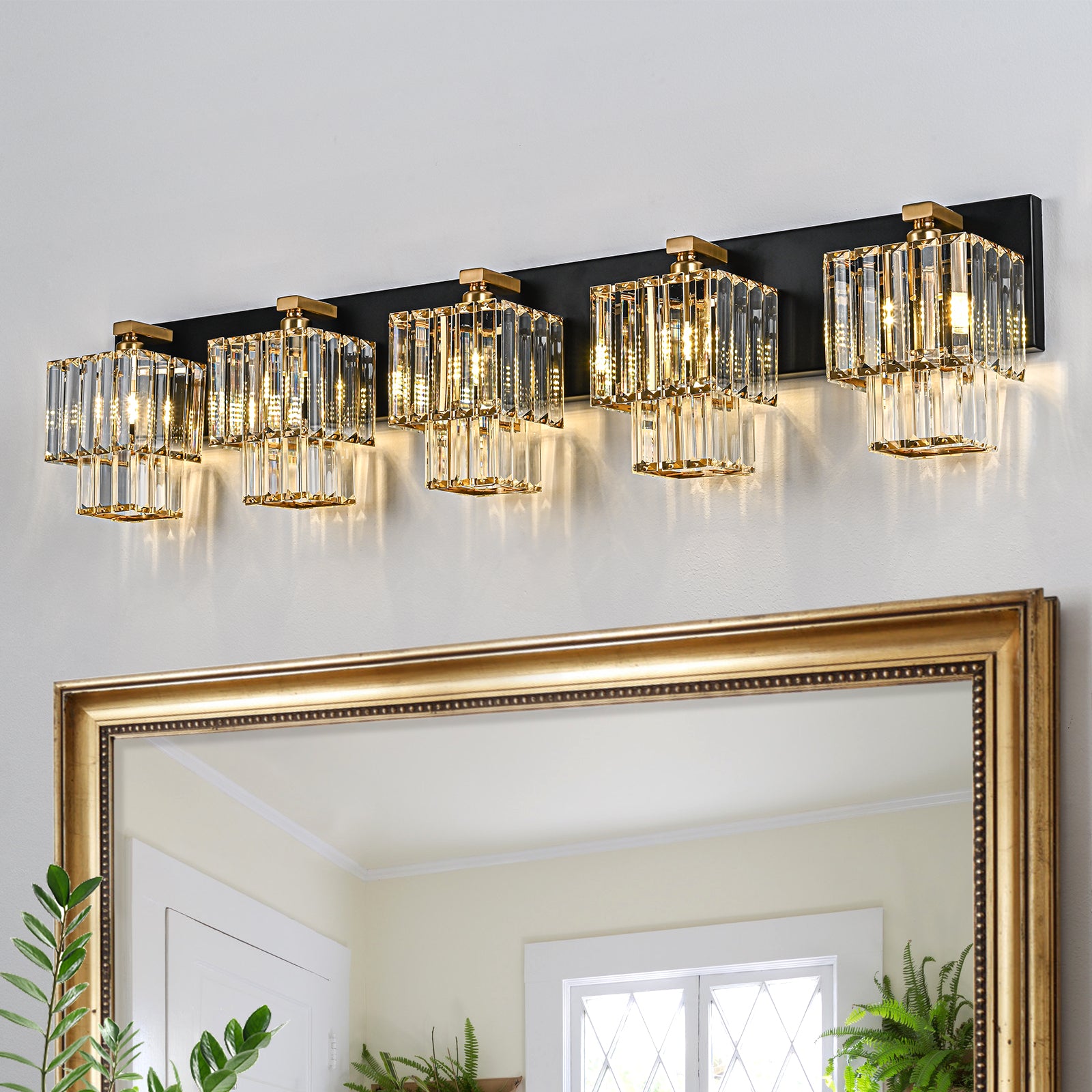 Glowlings 4/5-Light Modern Dimmable 2-Tier Crystal Bathroom Vanity Light