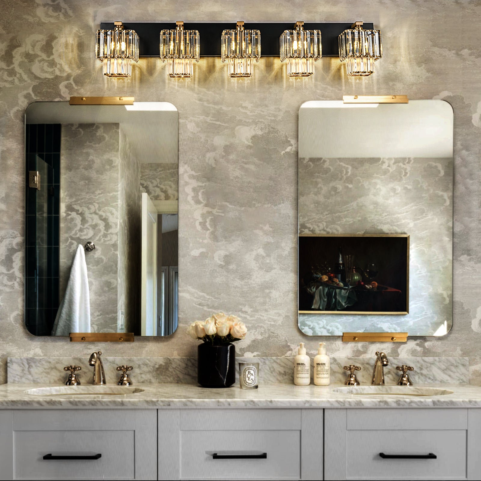 Glowlings 4/5-Light Modern Dimmable 2-Tier Crystal Bathroom Vanity Light