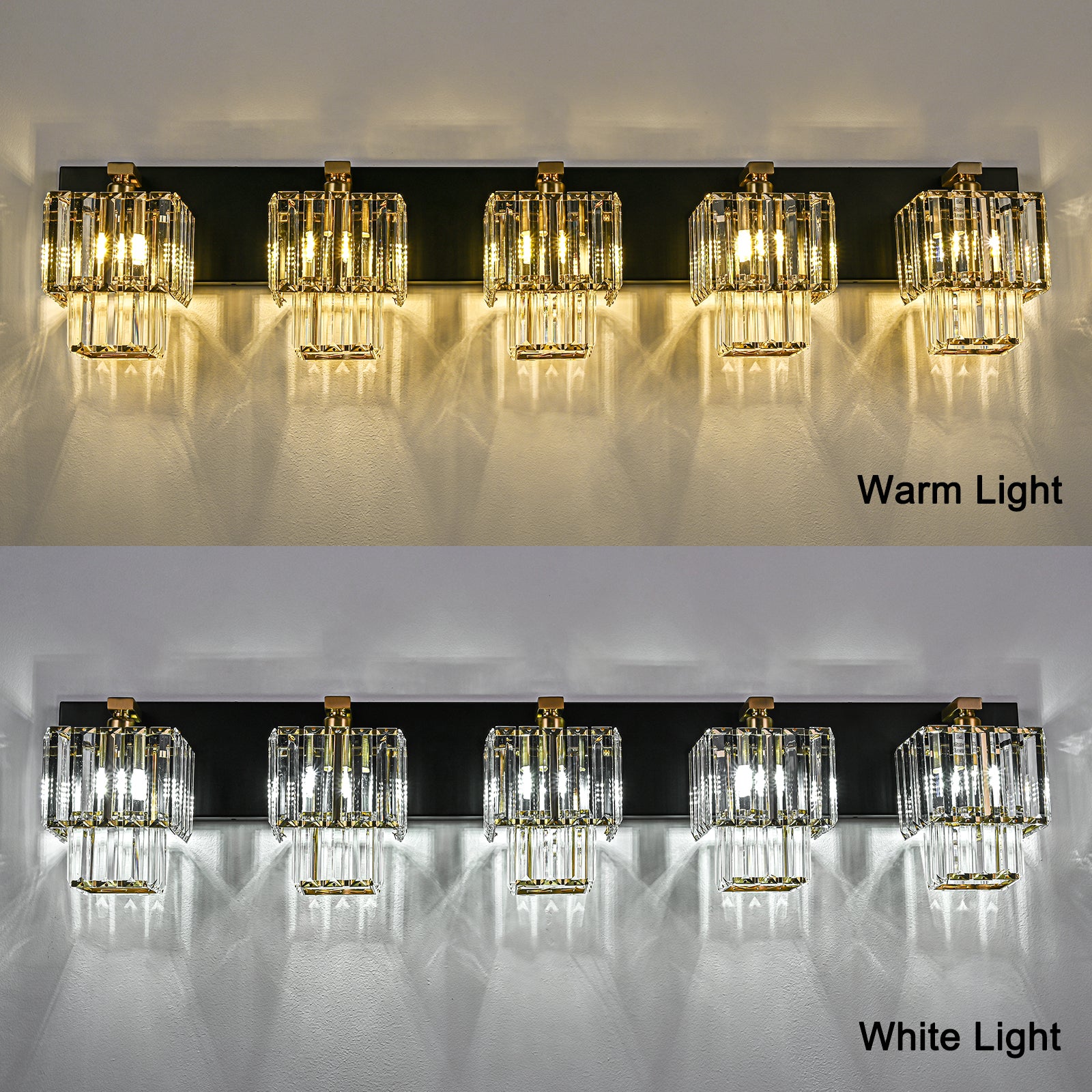 Glowlings 4/5-Light Modern Dimmable 2-Tier Crystal Bathroom Vanity Light