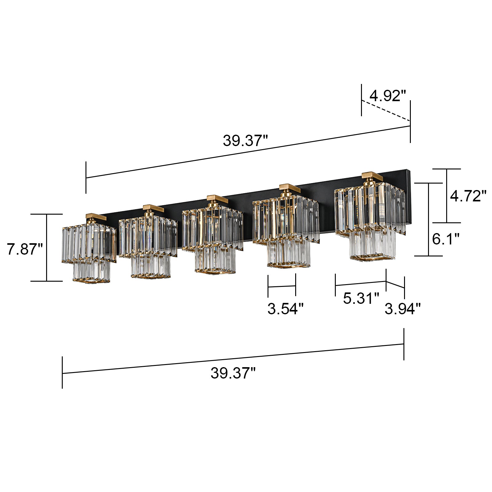 Glowlings 4/5-Light Modern Dimmable 2-Tier Crystal Bathroom Vanity Light