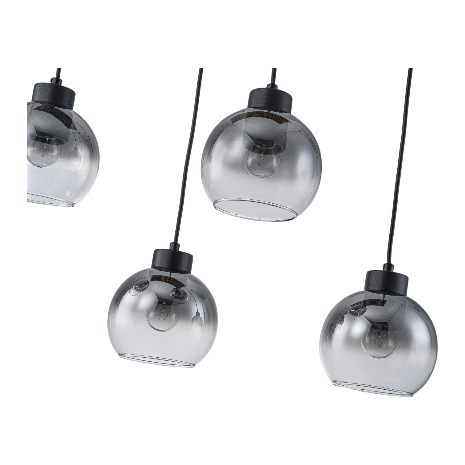 Glowlings 5-Light Modern Farmhouse Linear Wood Pendant Light Island Chandelier with Smoky Glass Globe Shades
