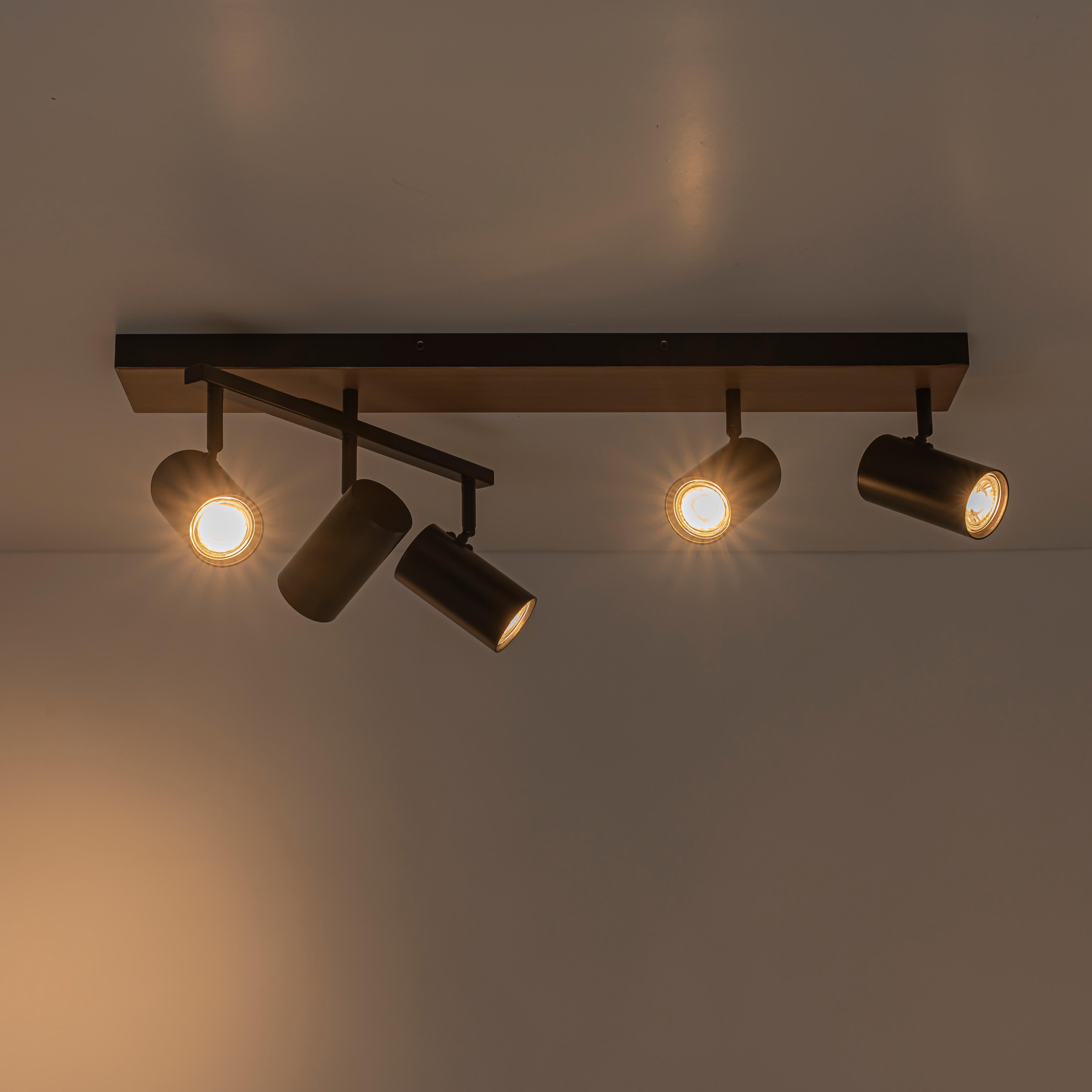 Glowlings 5-Light Modern Farmhouse 32"High Wood Grain Spotlight Track Lighting Kit Directional Flush Mount