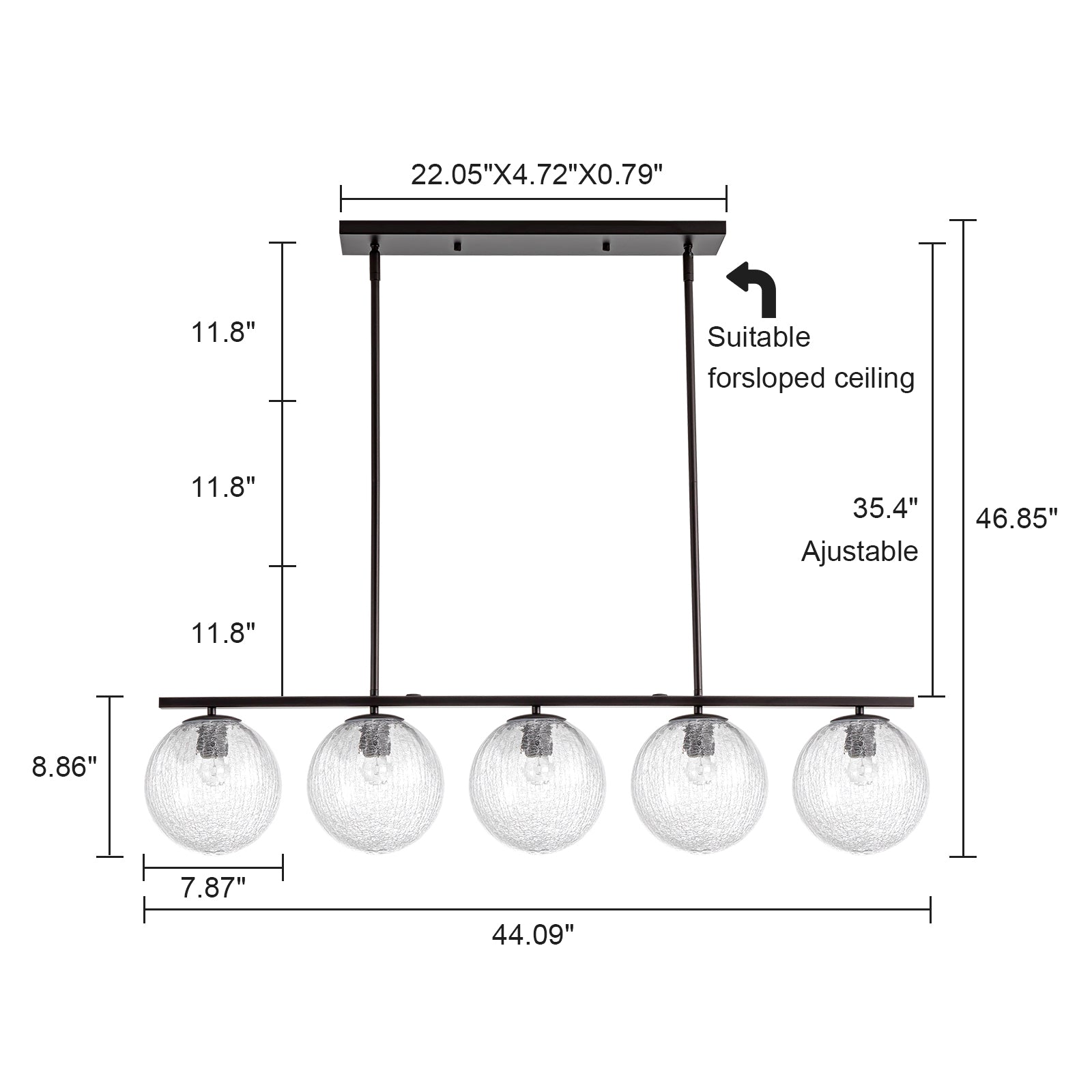 Glowlings 5-Light Modern Hammerd Cracked Clear Glass Linear Pendant Light Island Light