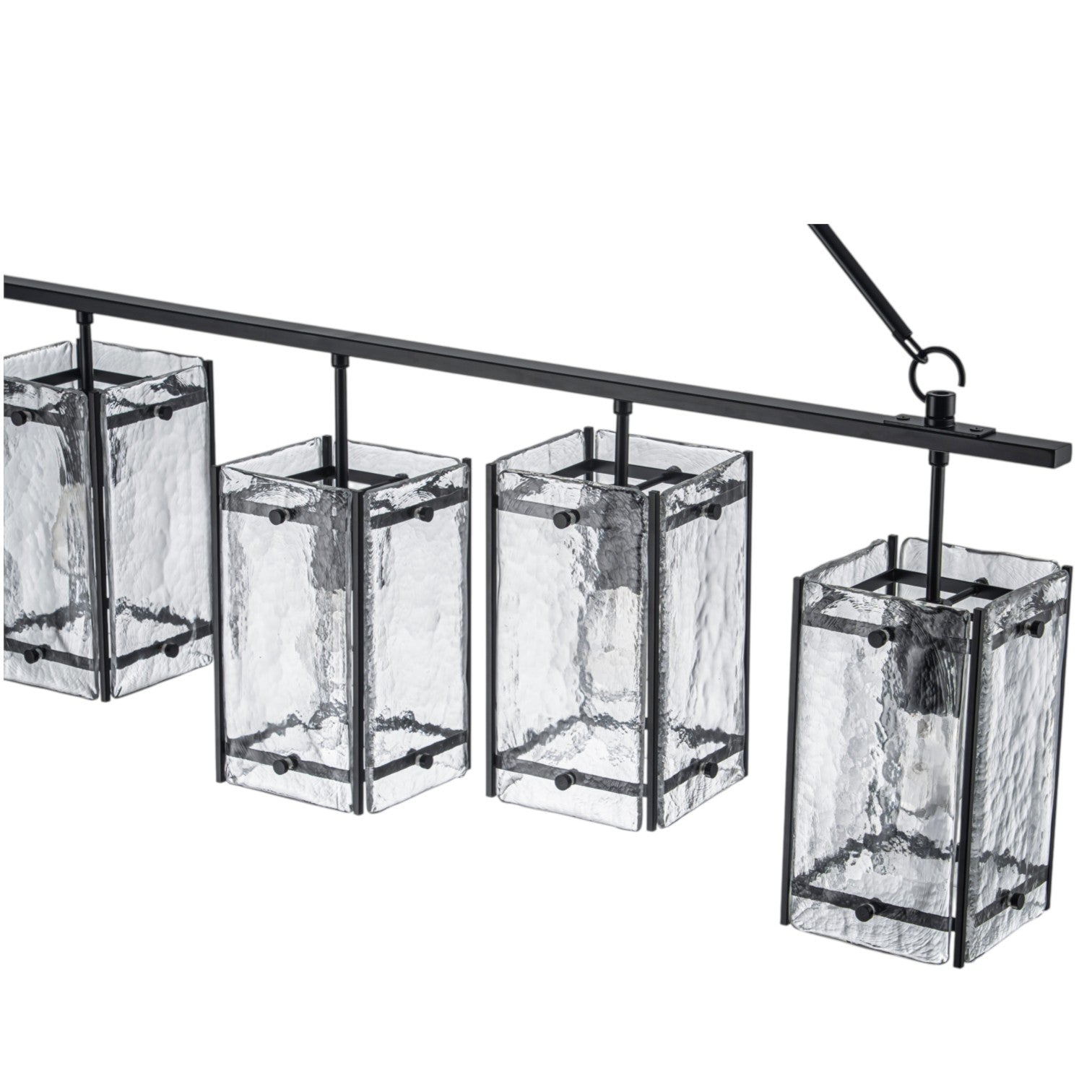 Glowlings 5-Light Modern Kitchen Island Chandelier, Matte Black Linear Pendant Light with Handblown Water Ripple Glass