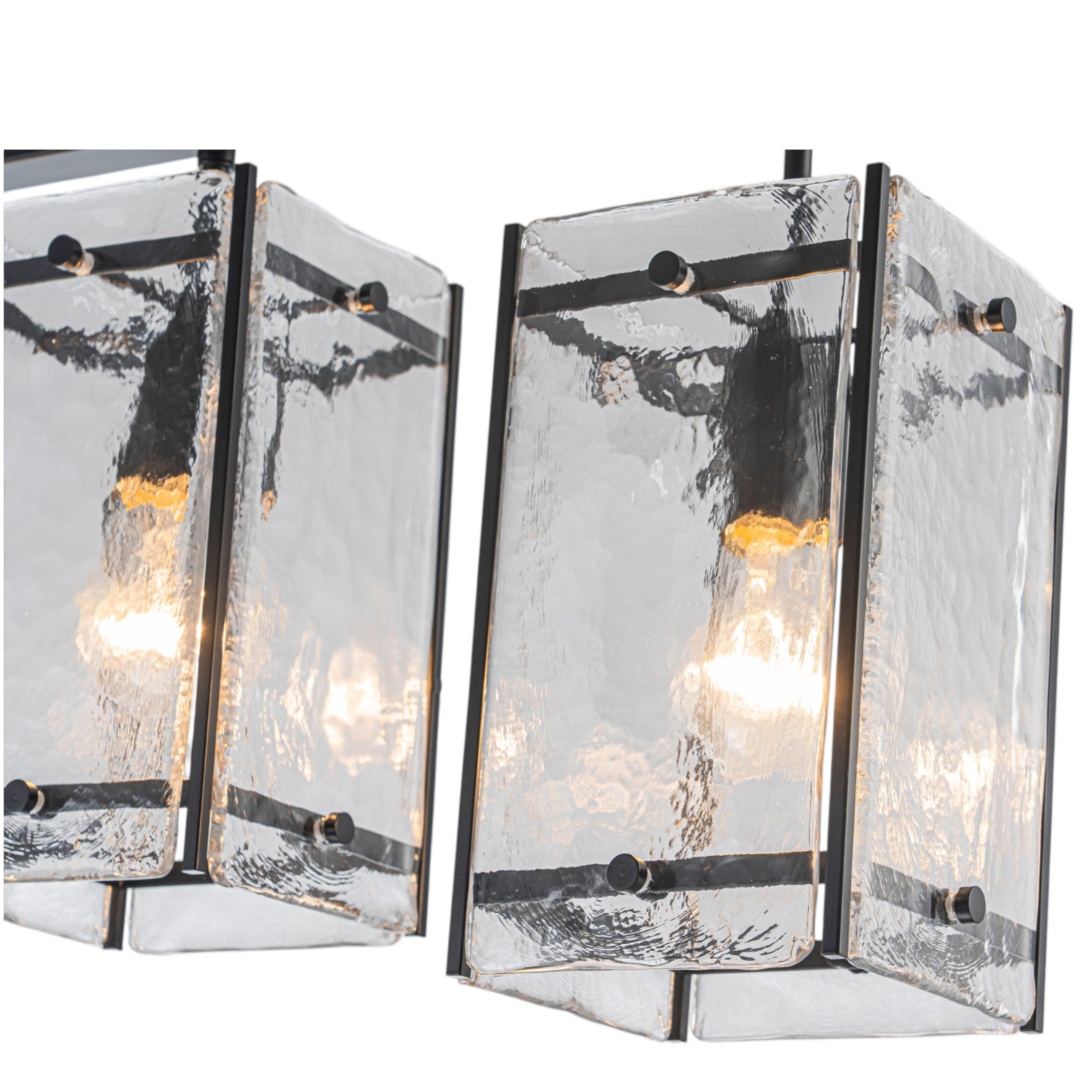 Glowlings 5-Light Modern Kitchen Island Chandelier, Matte Black Linear Pendant Light with Handblown Water Ripple Glass