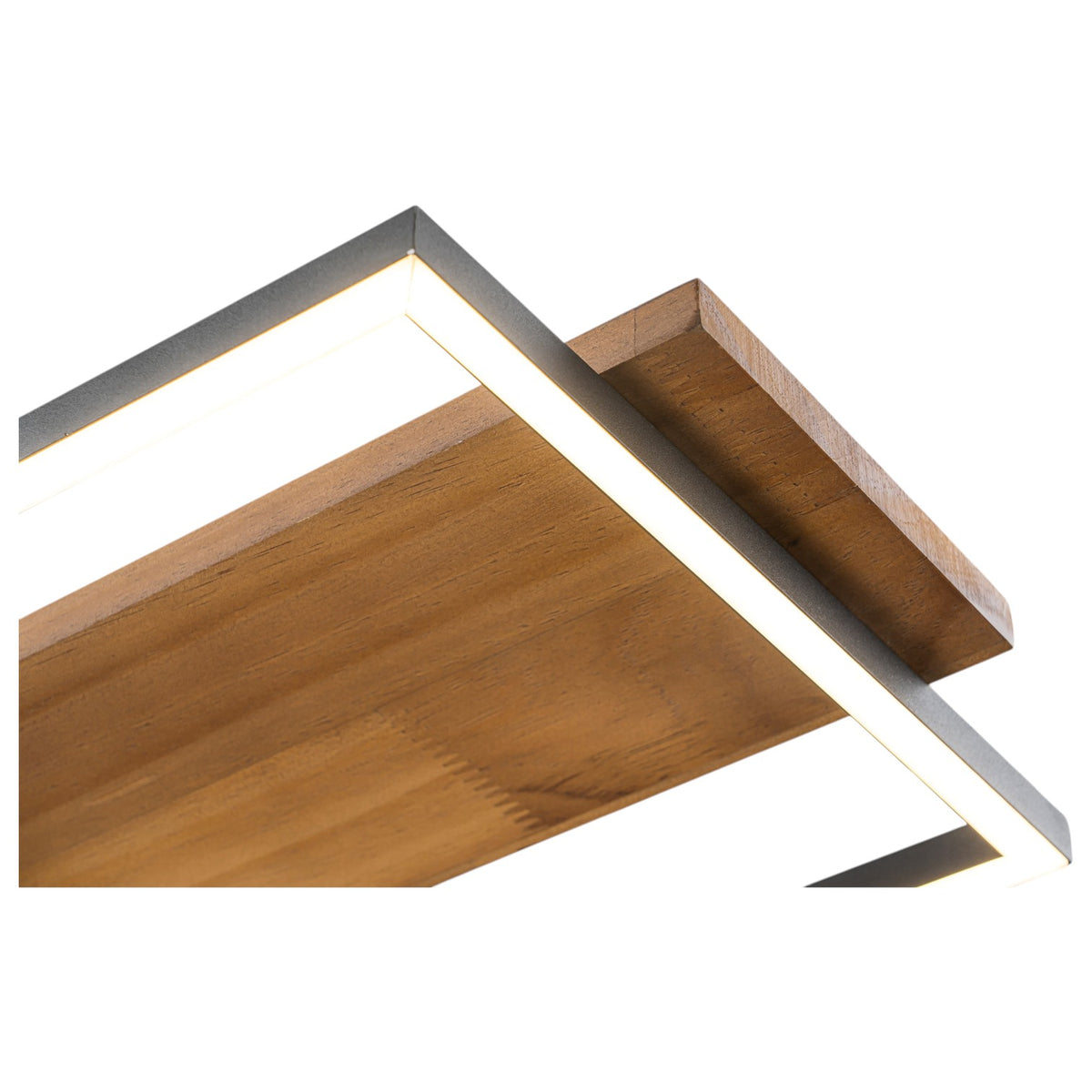 Glowlings 5-Light Modern Linear LED Island Wood Pendant Light, Matte Black & Wood Grain Geometric Chandelier