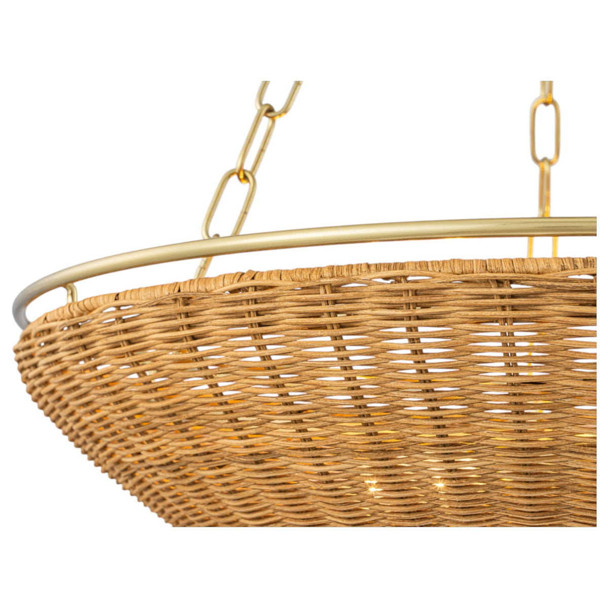 Glowlings 5-Light Modern Organic Brass Rattan Bowl Pendant Light Handwoven Wicker Chandelier