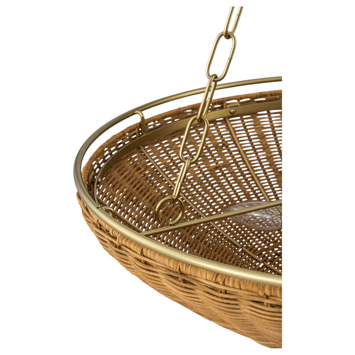 Glowlings 5-Light Modern Organic Brass Rattan Bowl Pendant Light Handwoven Wicker Chandelier