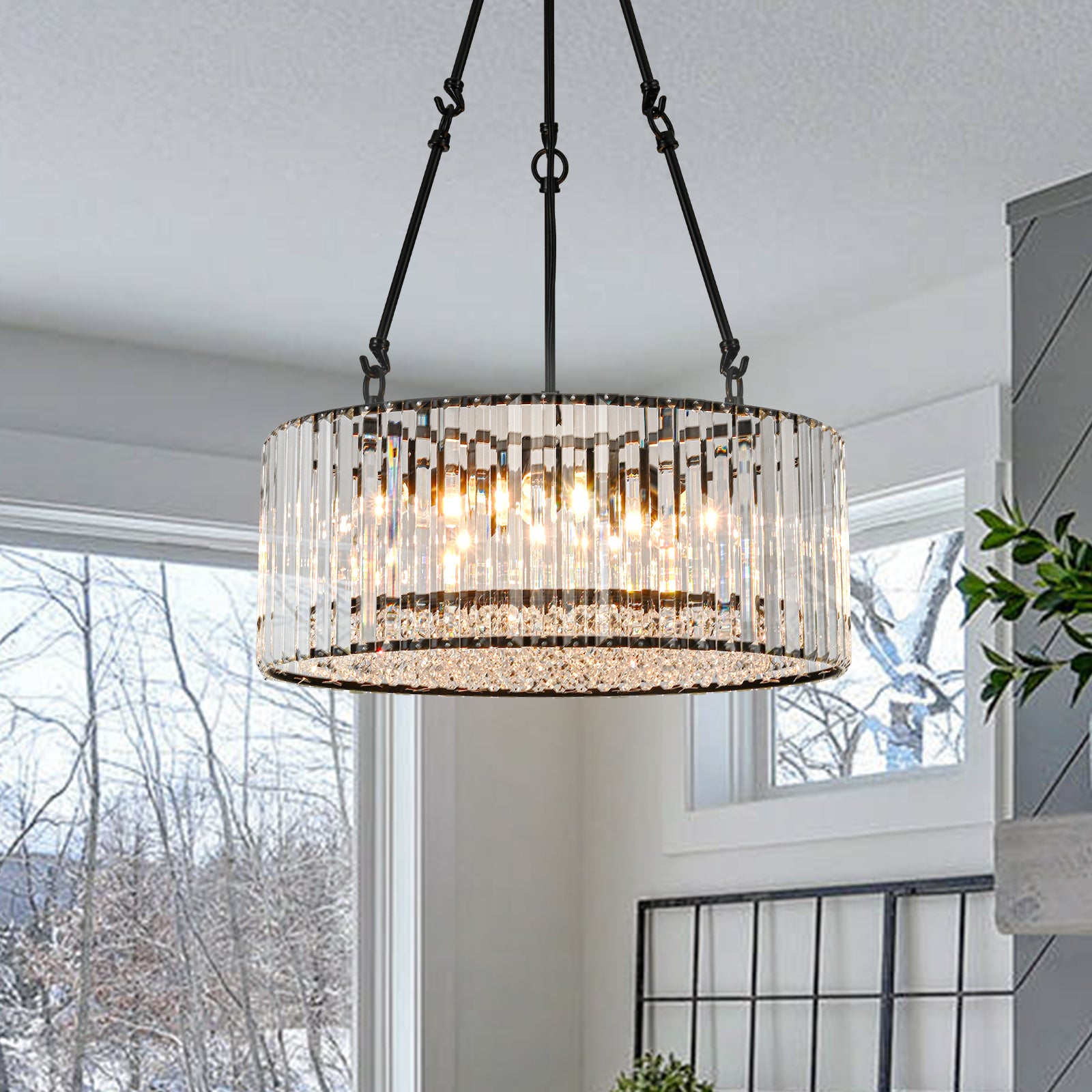 Glowlings 5-Light Glam 20"Wide Round Black Crystal Chandelier