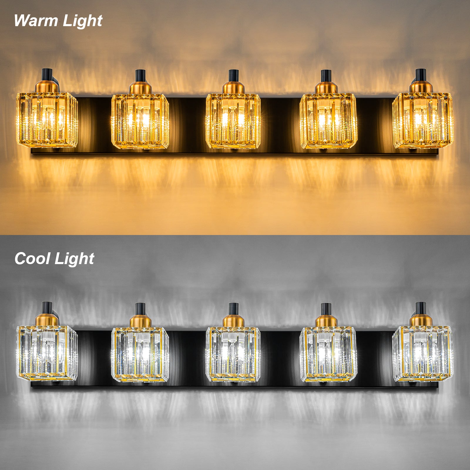 Glowlings 2/3/4/5-Light Modern Sqaure Crystal Bath Vanity Wall Sconce Bathroom Lighting Source