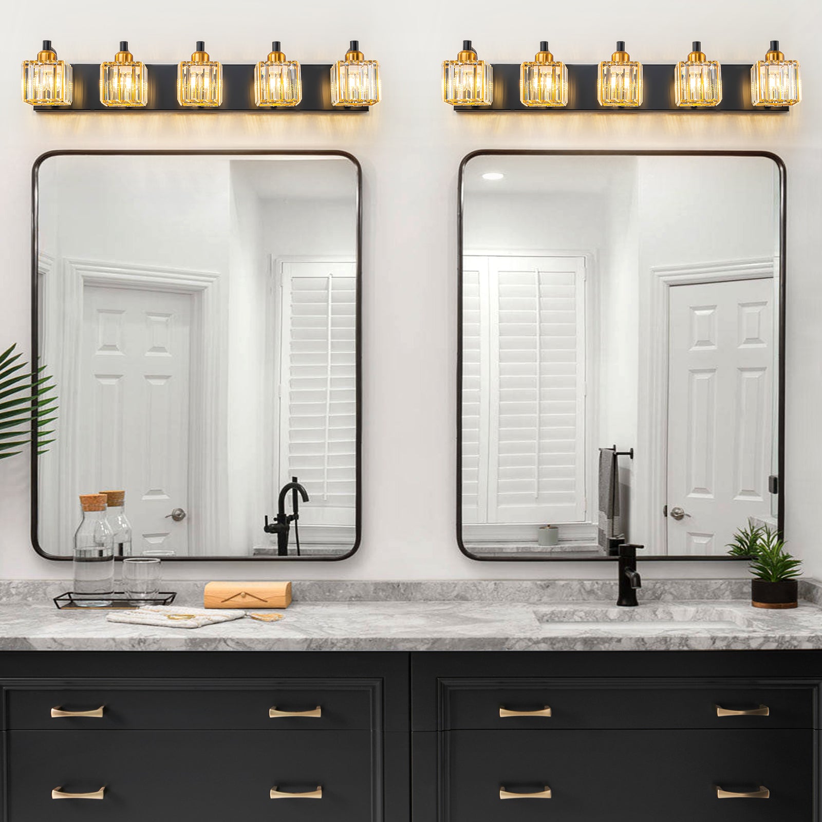 Glowlings 2/3/4/5-Light Modern Sqaure Crystal Bath Vanity Wall Sconce Bathroom Lighting Source