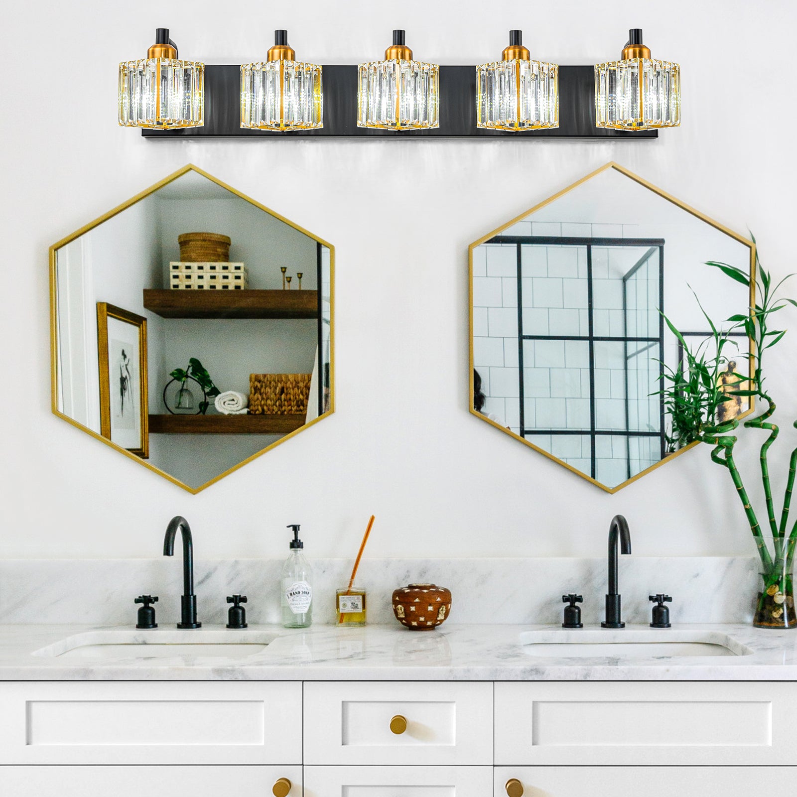 Glowlings 2/3/4/5-Light Modern Sqaure Crystal Bath Vanity Wall Sconce Bathroom Lighting Source