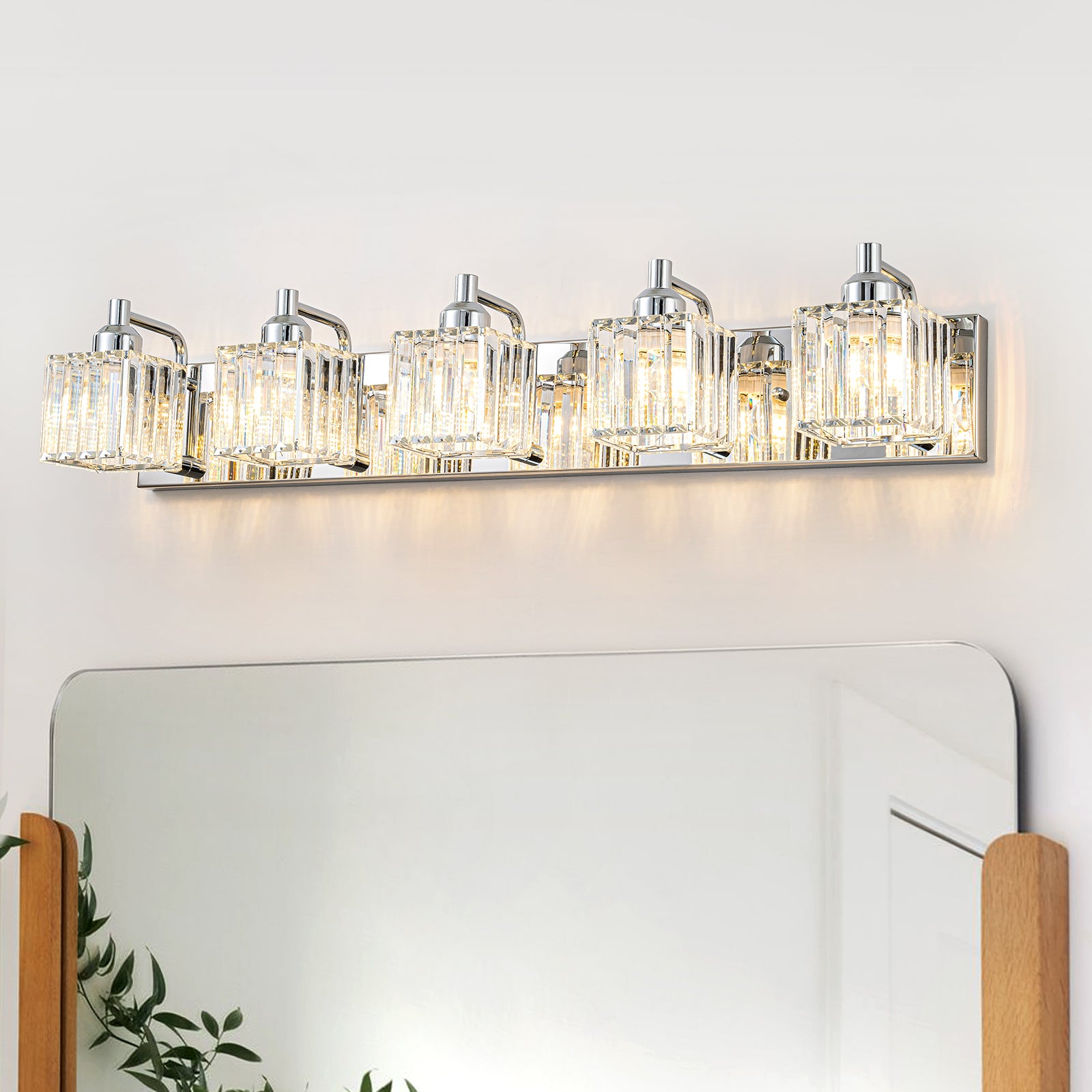 Glowlings 2/3/4/5-Light Modern Sqaure Crystal Bath Vanity Wall Sconce Bathroom Lighting Source