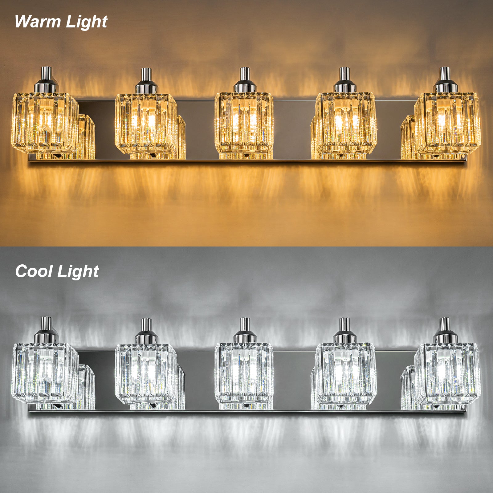 Glowlings 2/3/4/5-Light Modern Sqaure Crystal Bath Vanity Wall Sconce Bathroom Lighting Source
