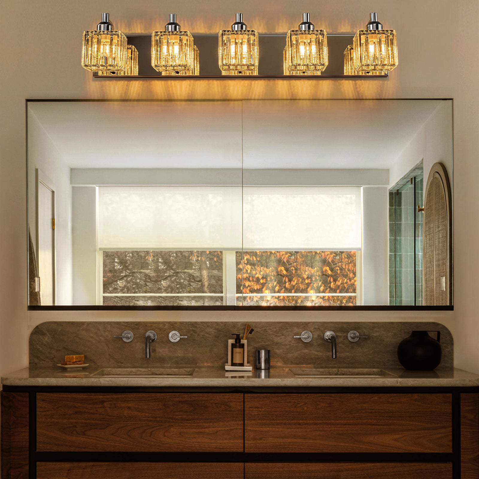 Glowlings 2/3/4/5-Light Modern Sqaure Crystal Bath Vanity Wall Sconce Bathroom Lighting Source