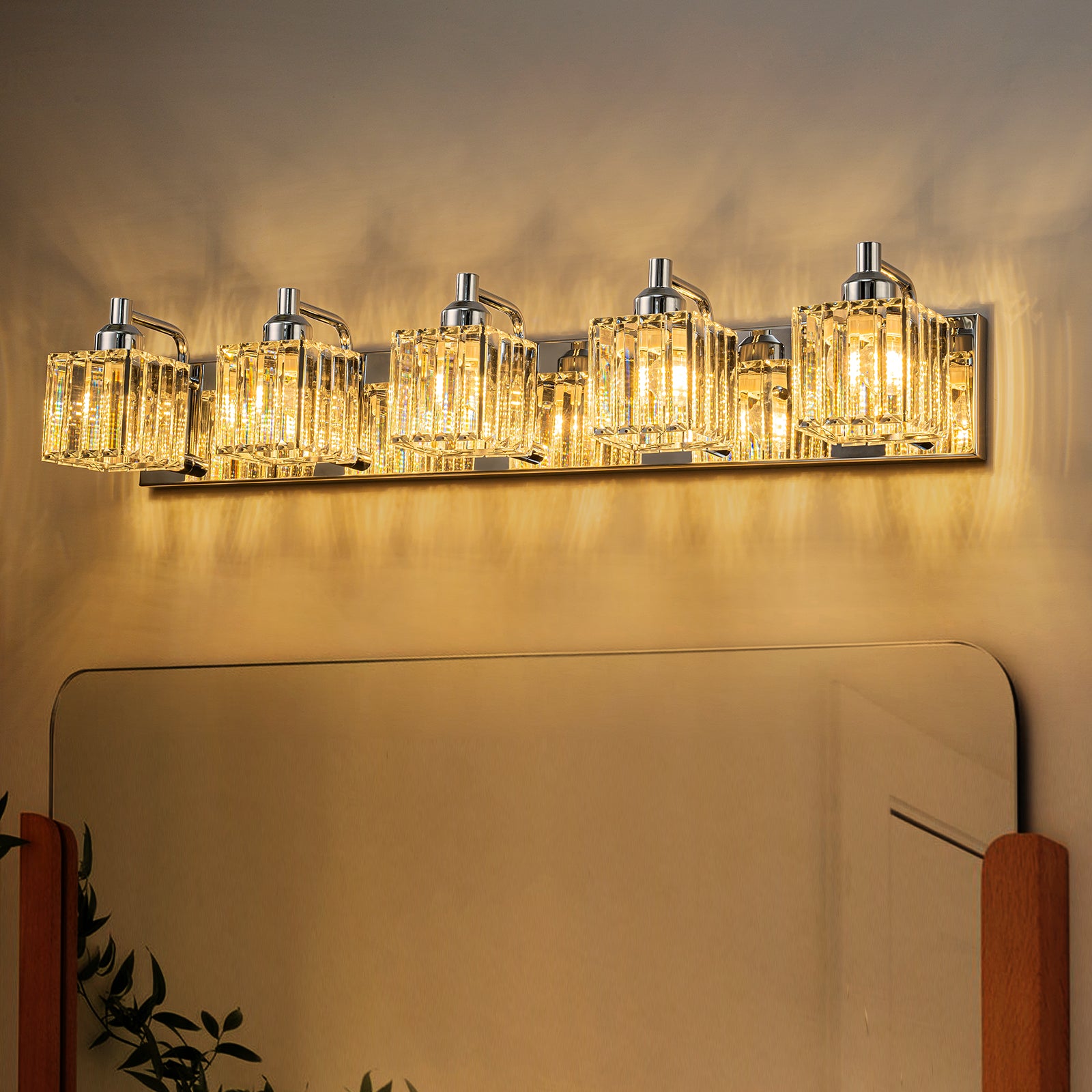 Glowlings 2/3/4/5-Light Modern Sqaure Crystal Bath Vanity Wall Sconce Bathroom Lighting Source